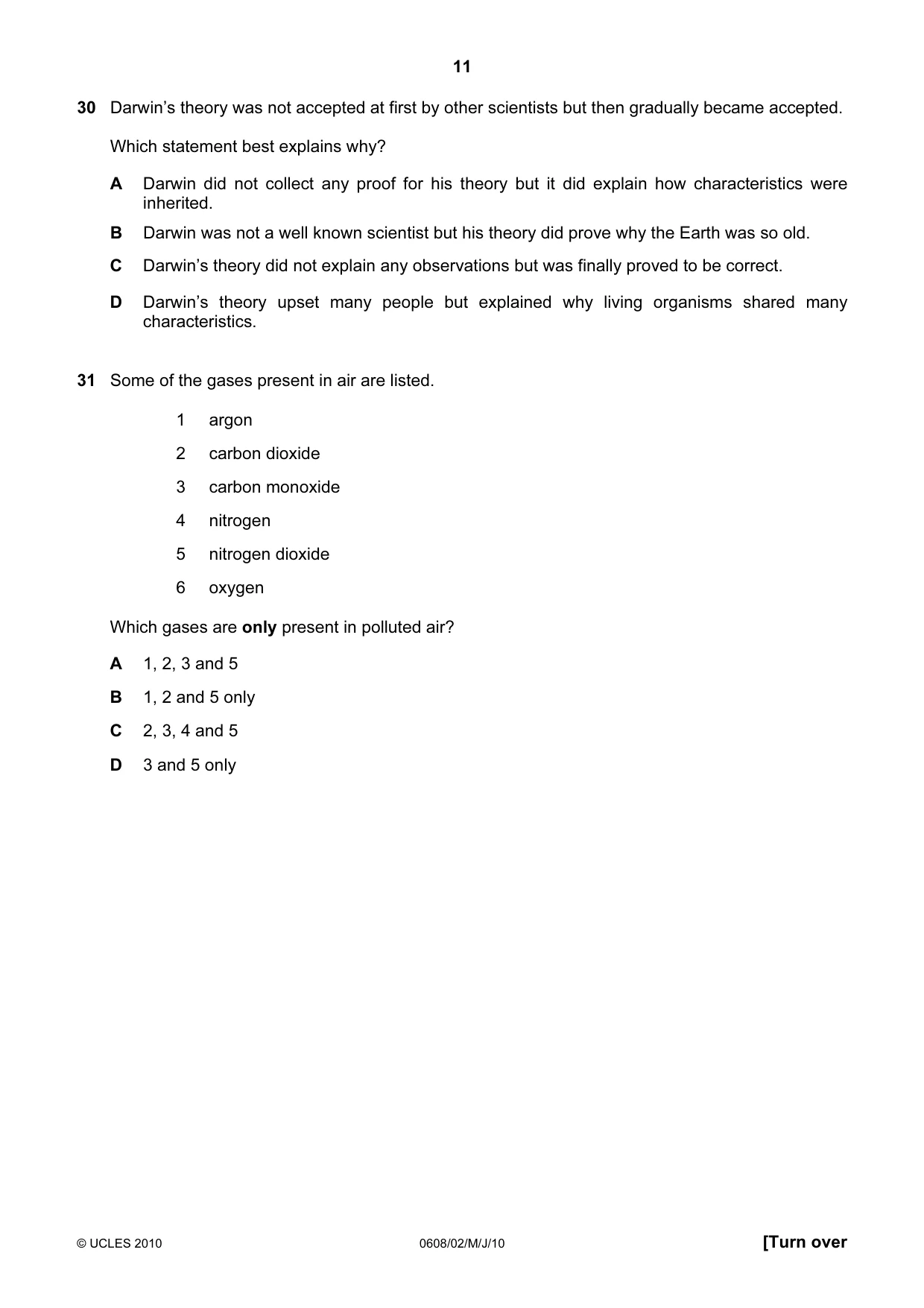 Cambridge IGCSE Twenty-First Century Science 0608 2010 May/June Paper 2 · Variant 1 question paper, page 11 of 16