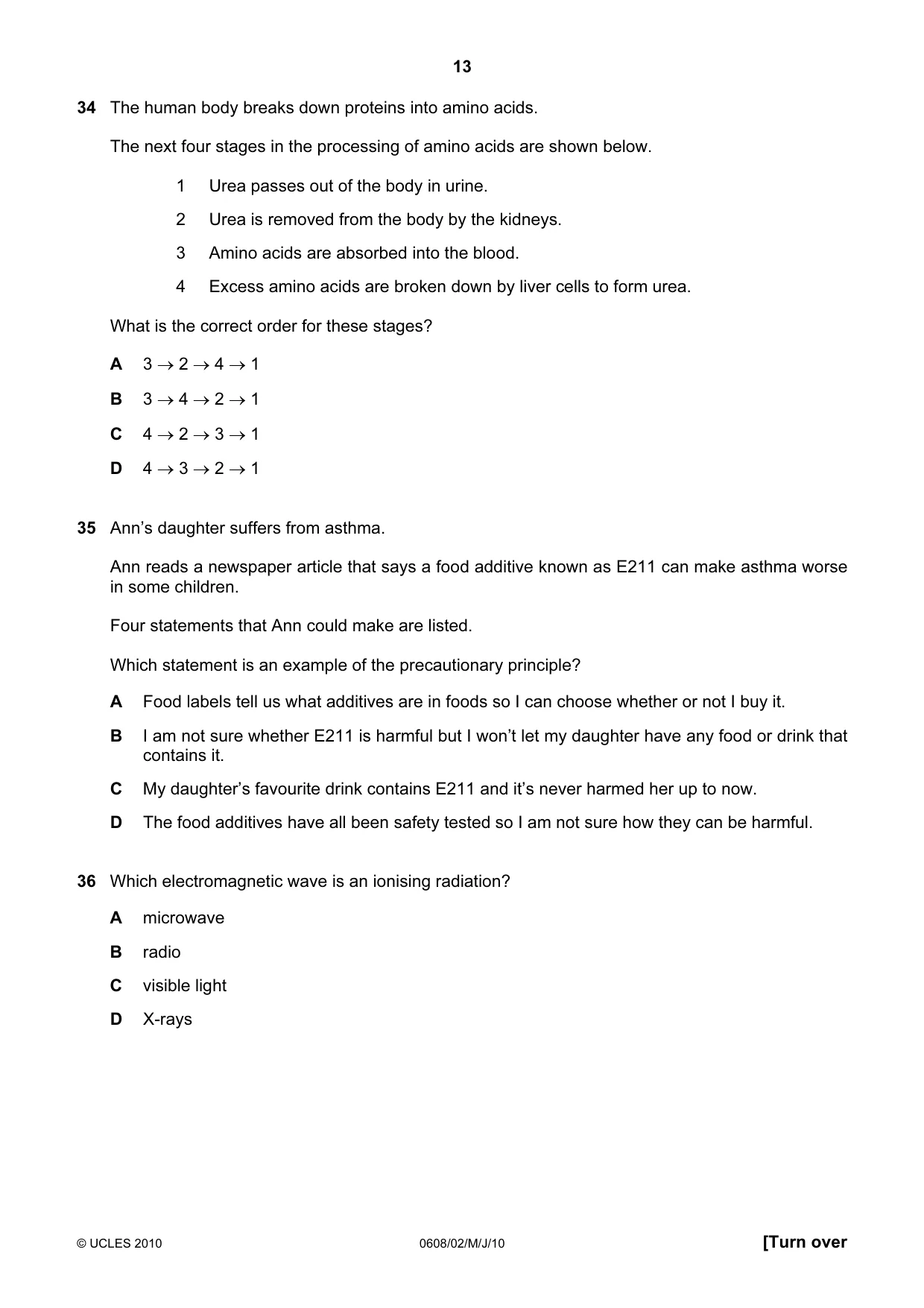 Cambridge IGCSE Twenty-First Century Science 0608 2010 May/June Paper 2 · Variant 1 question paper, page 13 of 16