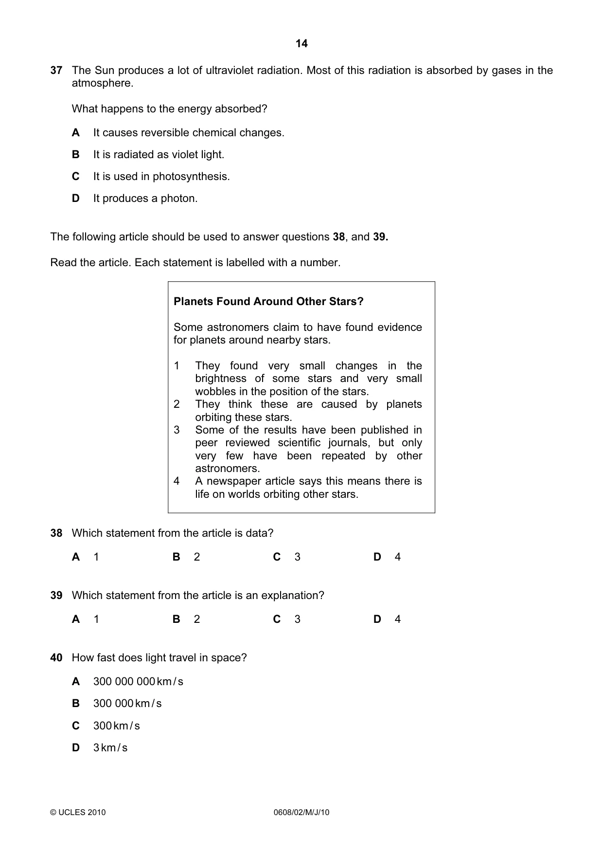 Cambridge IGCSE Twenty-First Century Science 0608 2010 May/June Paper 2 · Variant 1 question paper, page 14 of 16