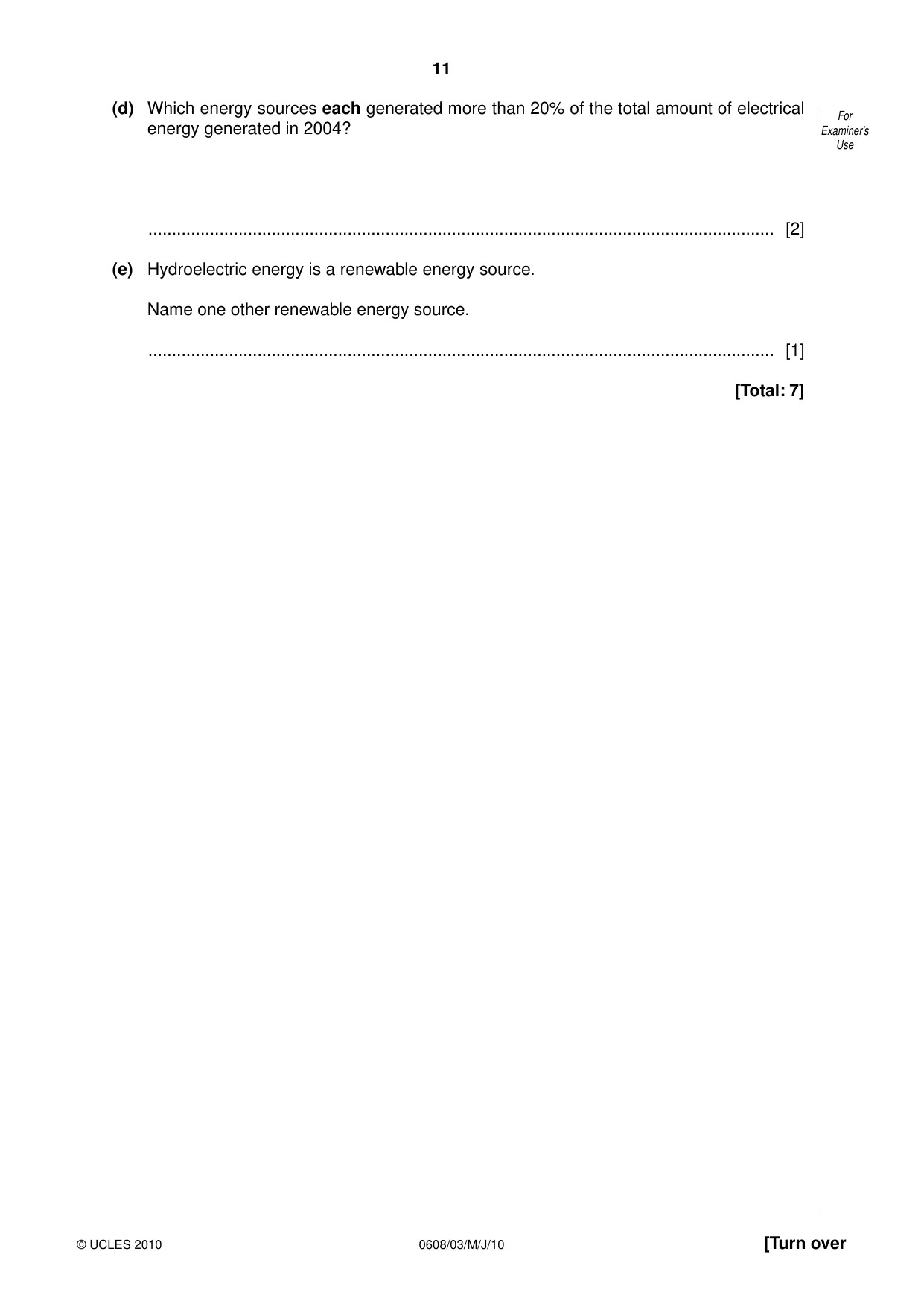 Cambridge IGCSE Twenty-First Century Science 0608 2010 May/June Paper 3 · Variant 1 question paper, page 11 of 16