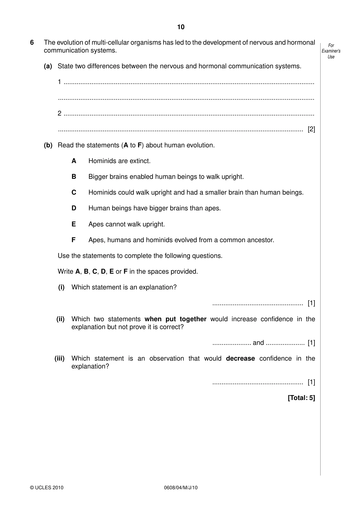 Cambridge IGCSE Twenty-First Century Science 0608 2010 May/June Paper 4 · Variant 1 question paper, page 10 of 16