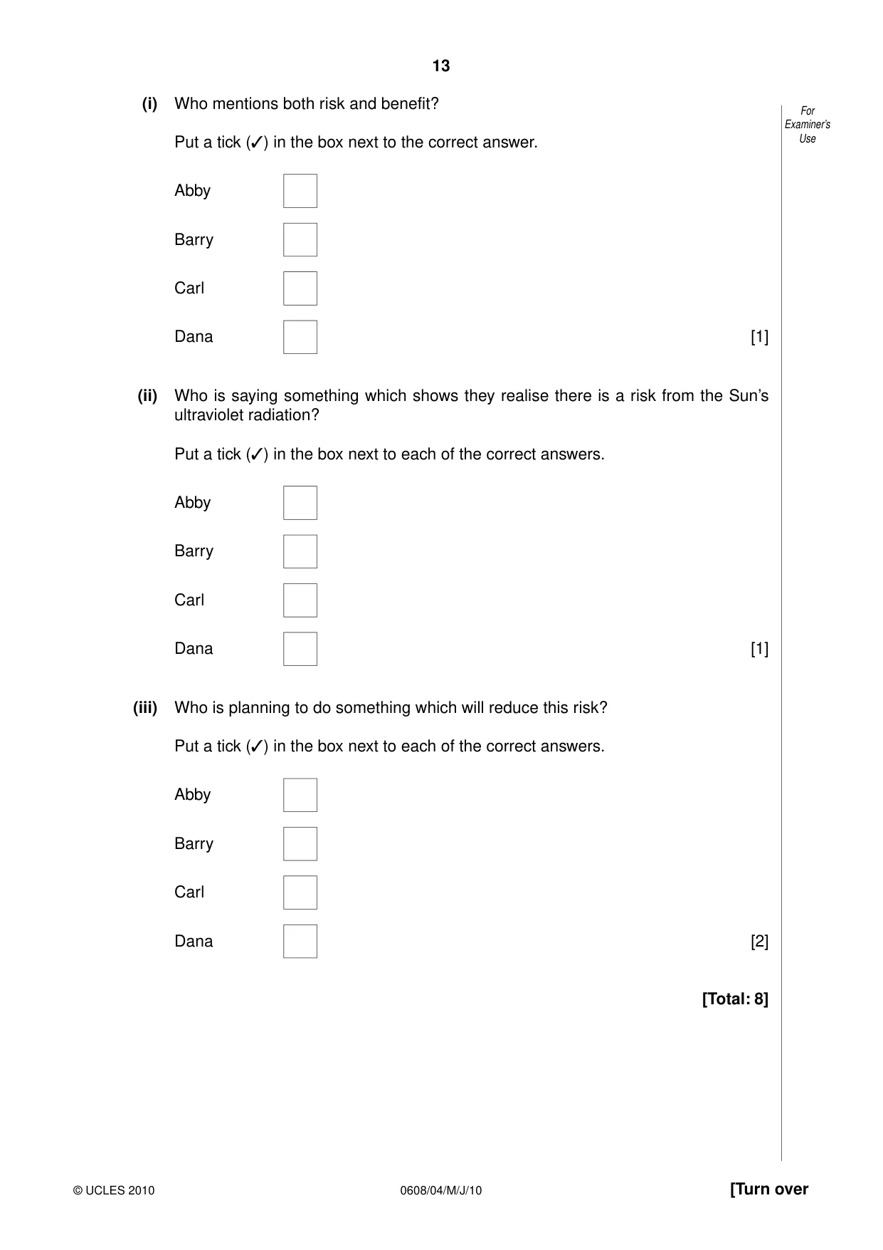 Cambridge IGCSE Twenty-First Century Science 0608 2010 May/June Paper 4 · Variant 1 question paper, page 13 of 16