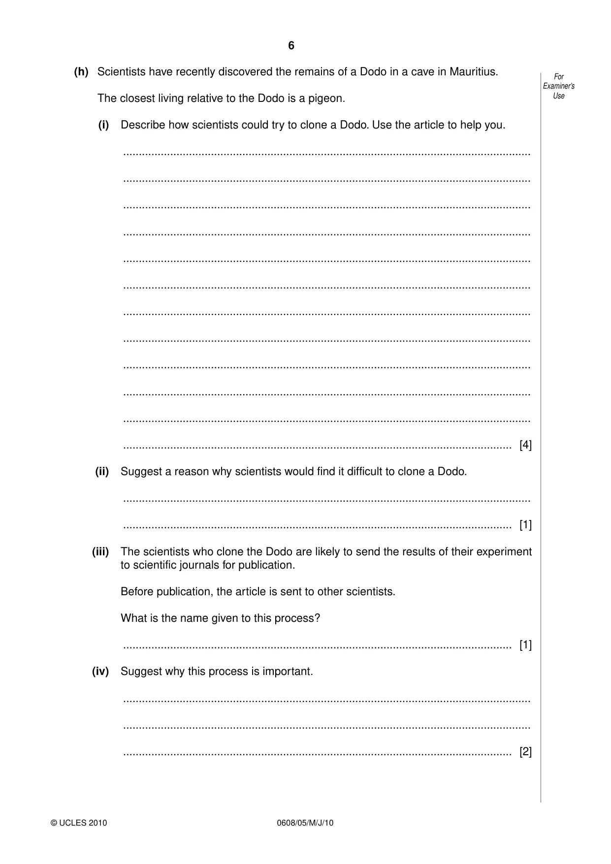 Cambridge IGCSE Twenty-First Century Science 0608 2010 May/June Paper 5 · Variant 1 question paper, page 6 of 16