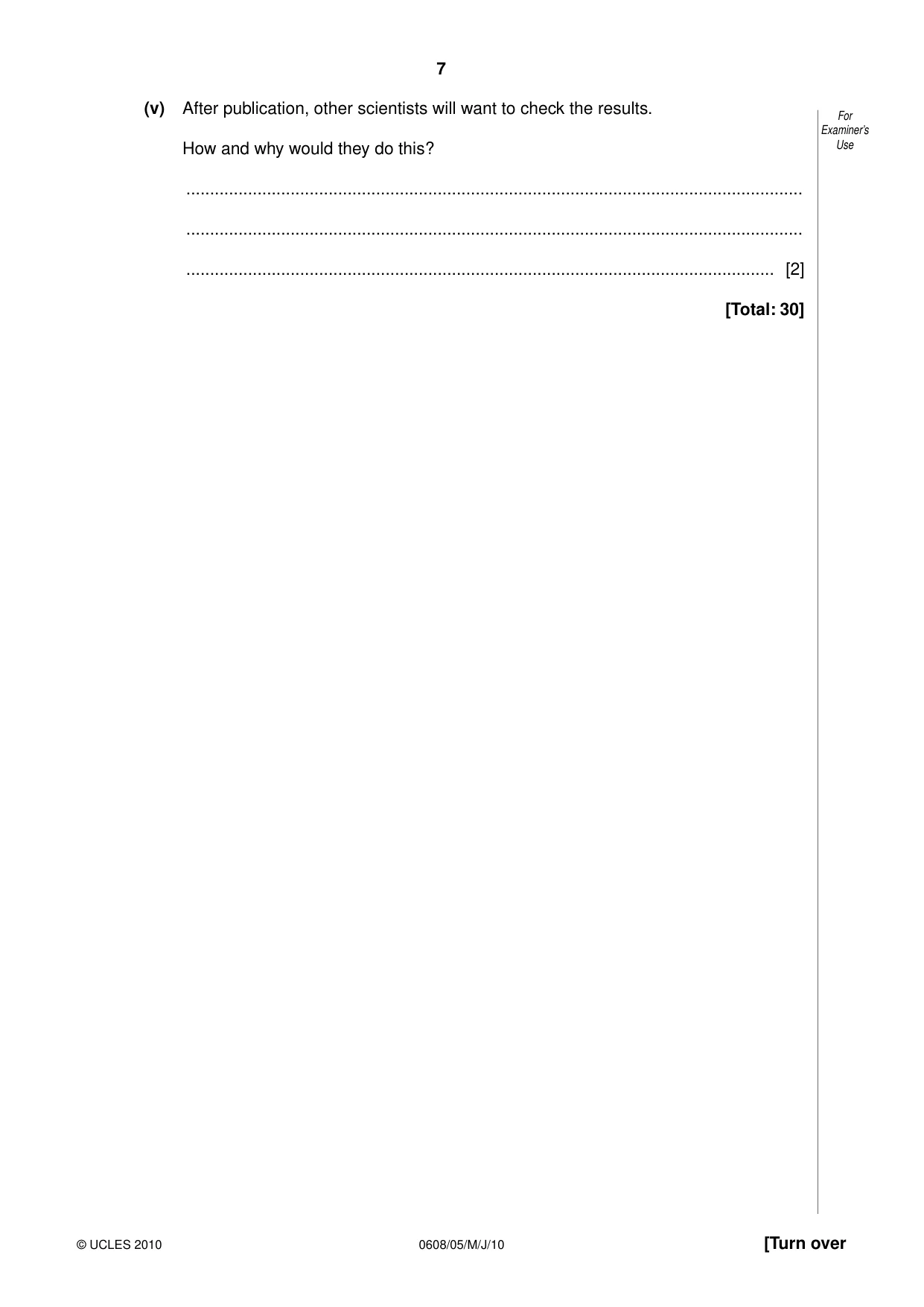 Cambridge IGCSE Twenty-First Century Science 0608 2010 May/June Paper 5 · Variant 1 question paper, page 7 of 16