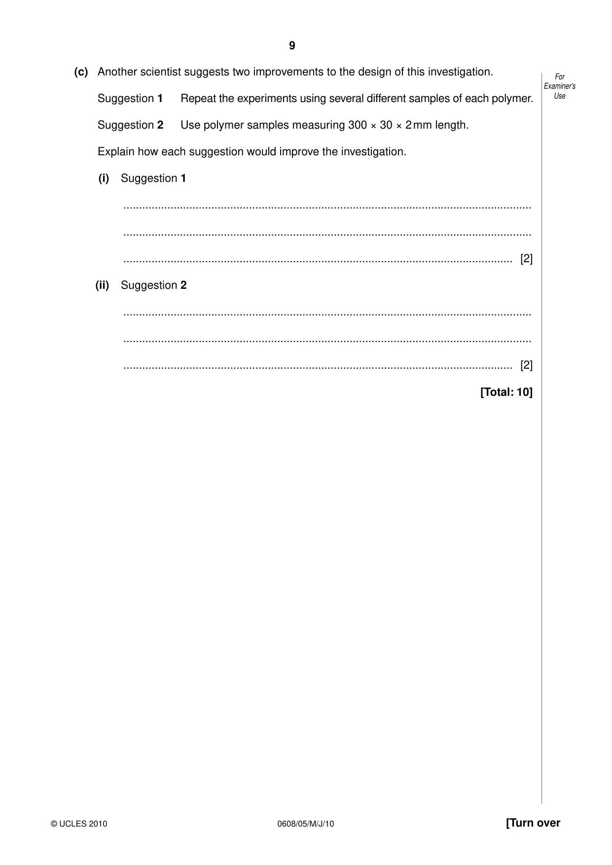Cambridge IGCSE Twenty-First Century Science 0608 2010 May/June Paper 5 · Variant 1 question paper, page 9 of 16
