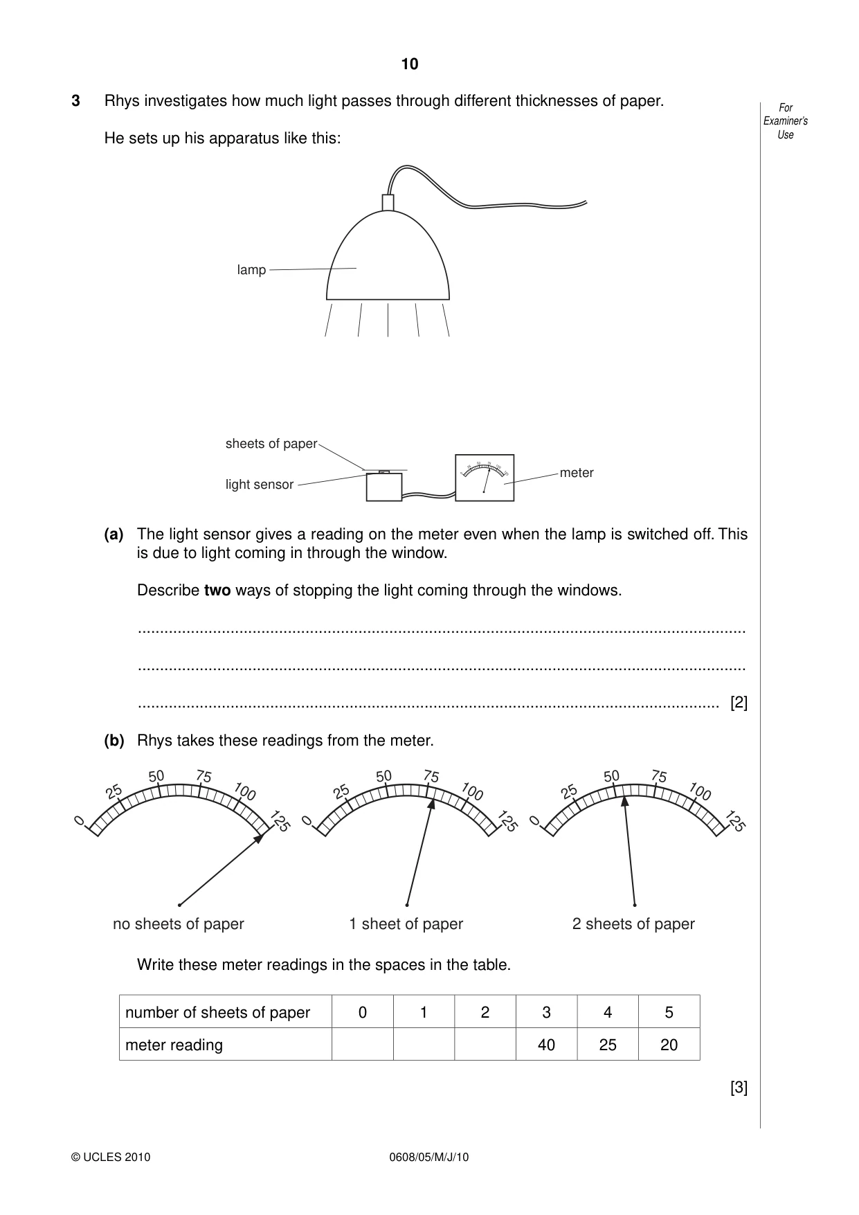 Cambridge IGCSE Twenty-First Century Science 0608 2010 May/June Paper 5 · Variant 1 question paper, page 10 of 16