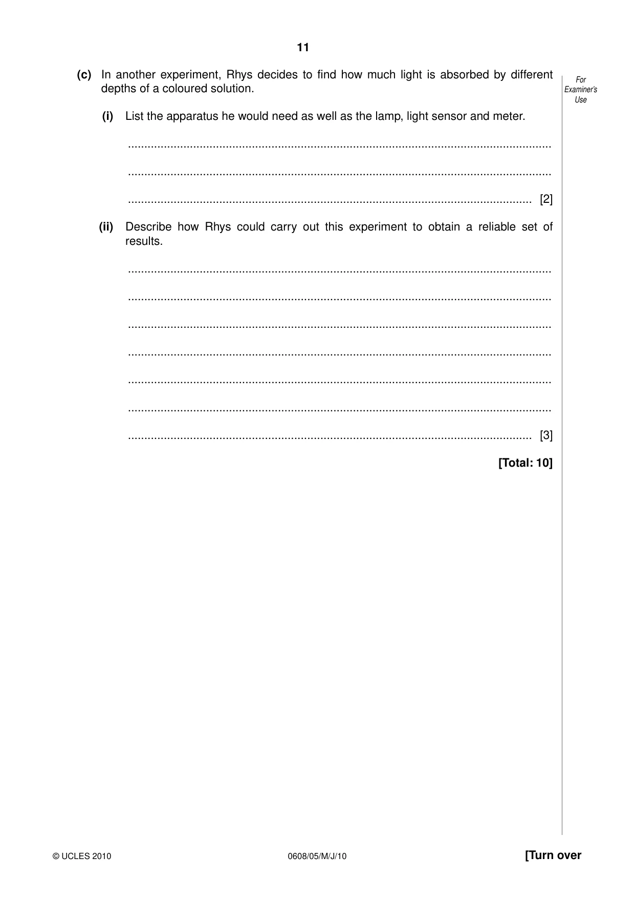 Cambridge IGCSE Twenty-First Century Science 0608 2010 May/June Paper 5 · Variant 1 question paper, page 11 of 16
