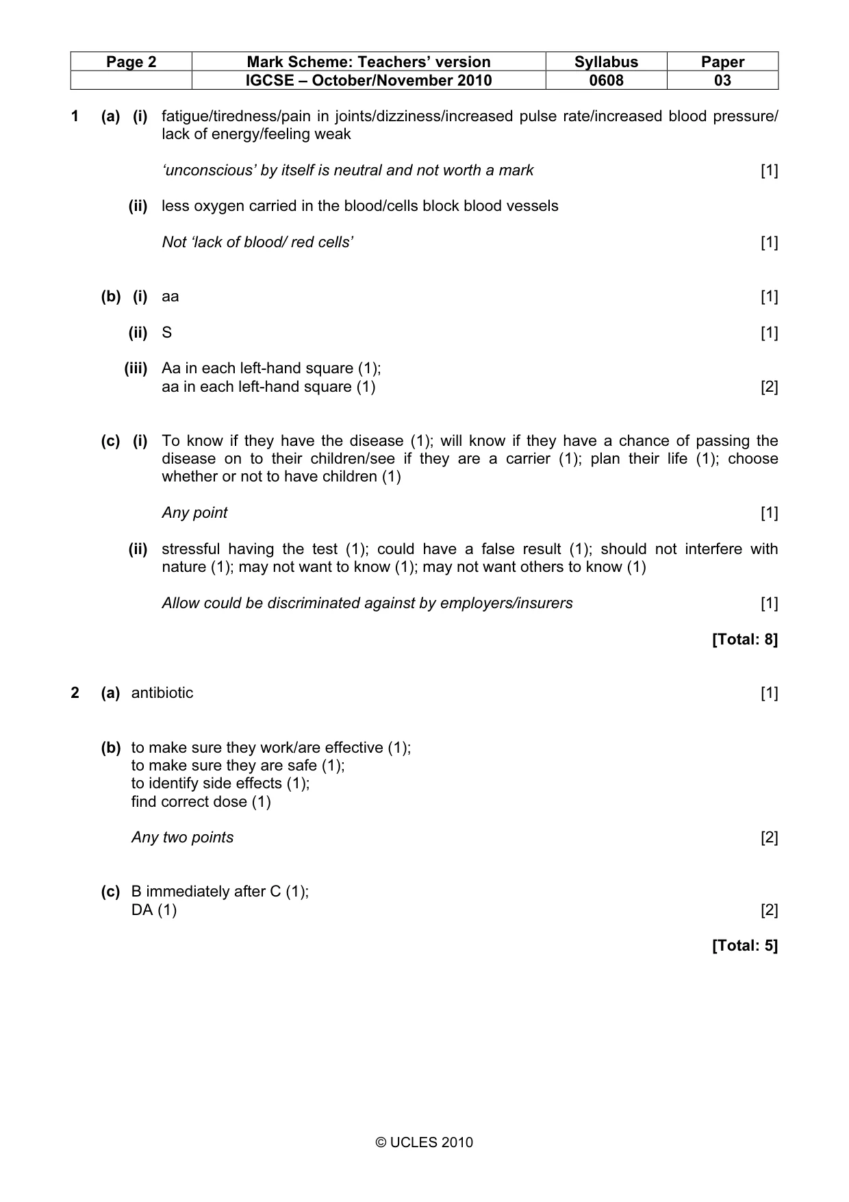 Mark scheme, page 2 of 6