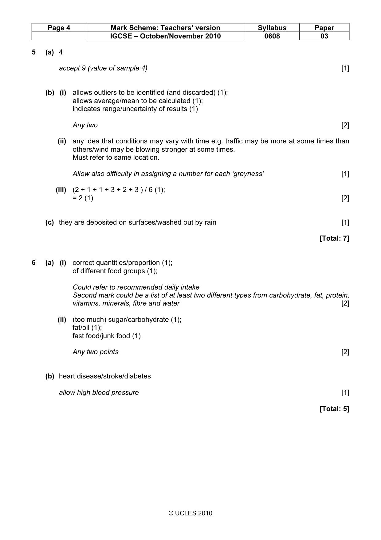 Mark scheme, page 4 of 6