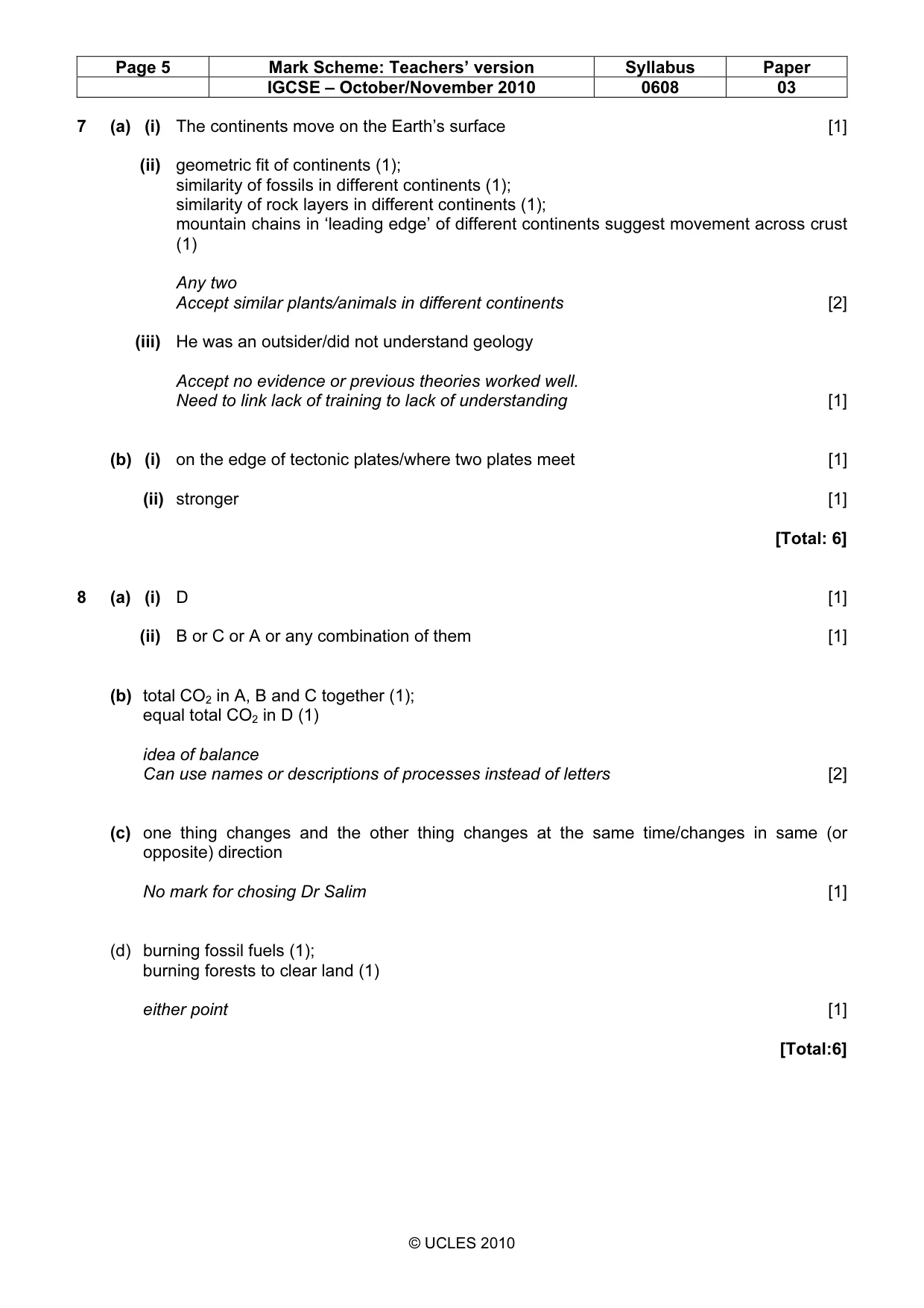 Mark scheme, page 5 of 6