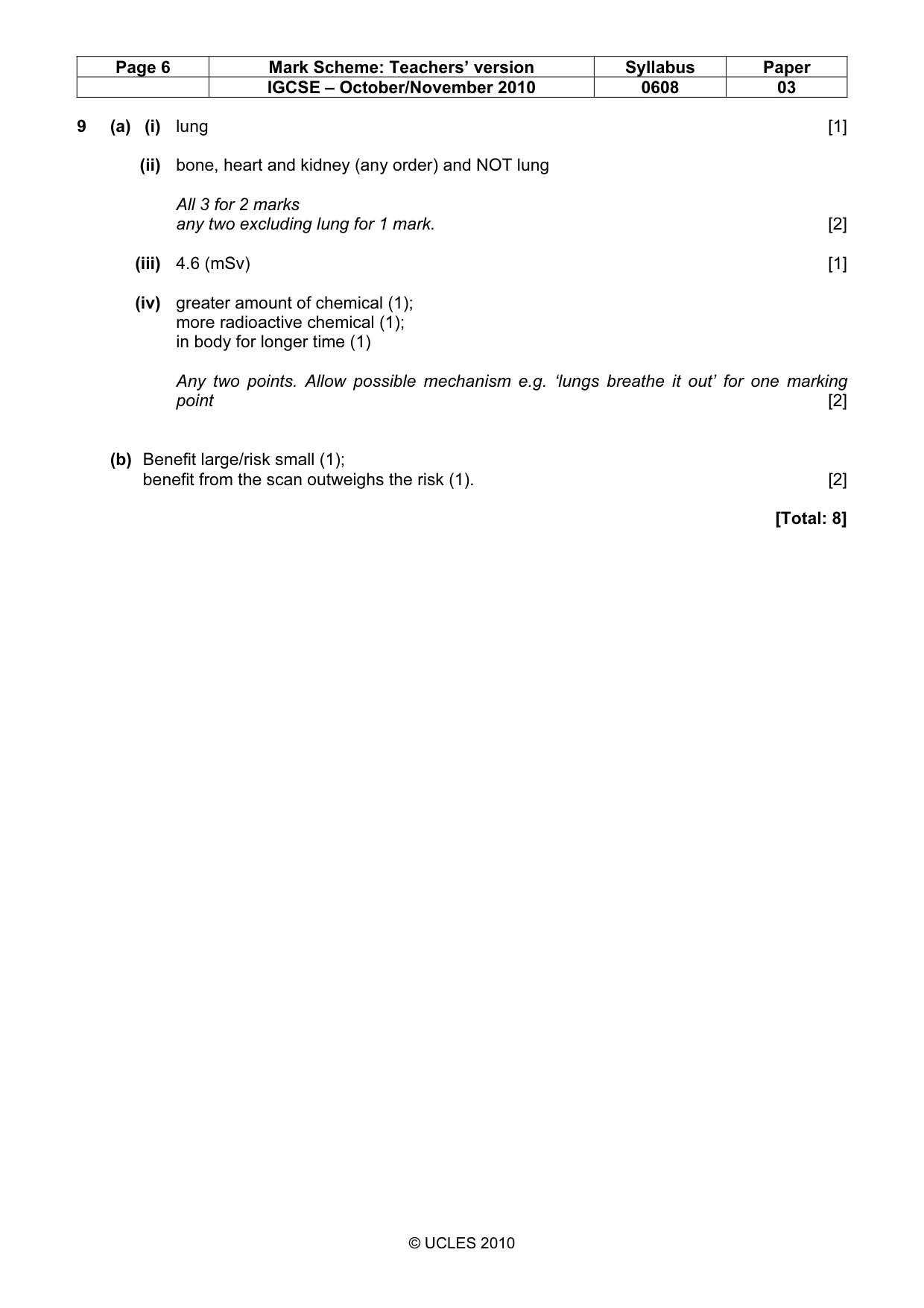 Mark scheme, page 6 of 6