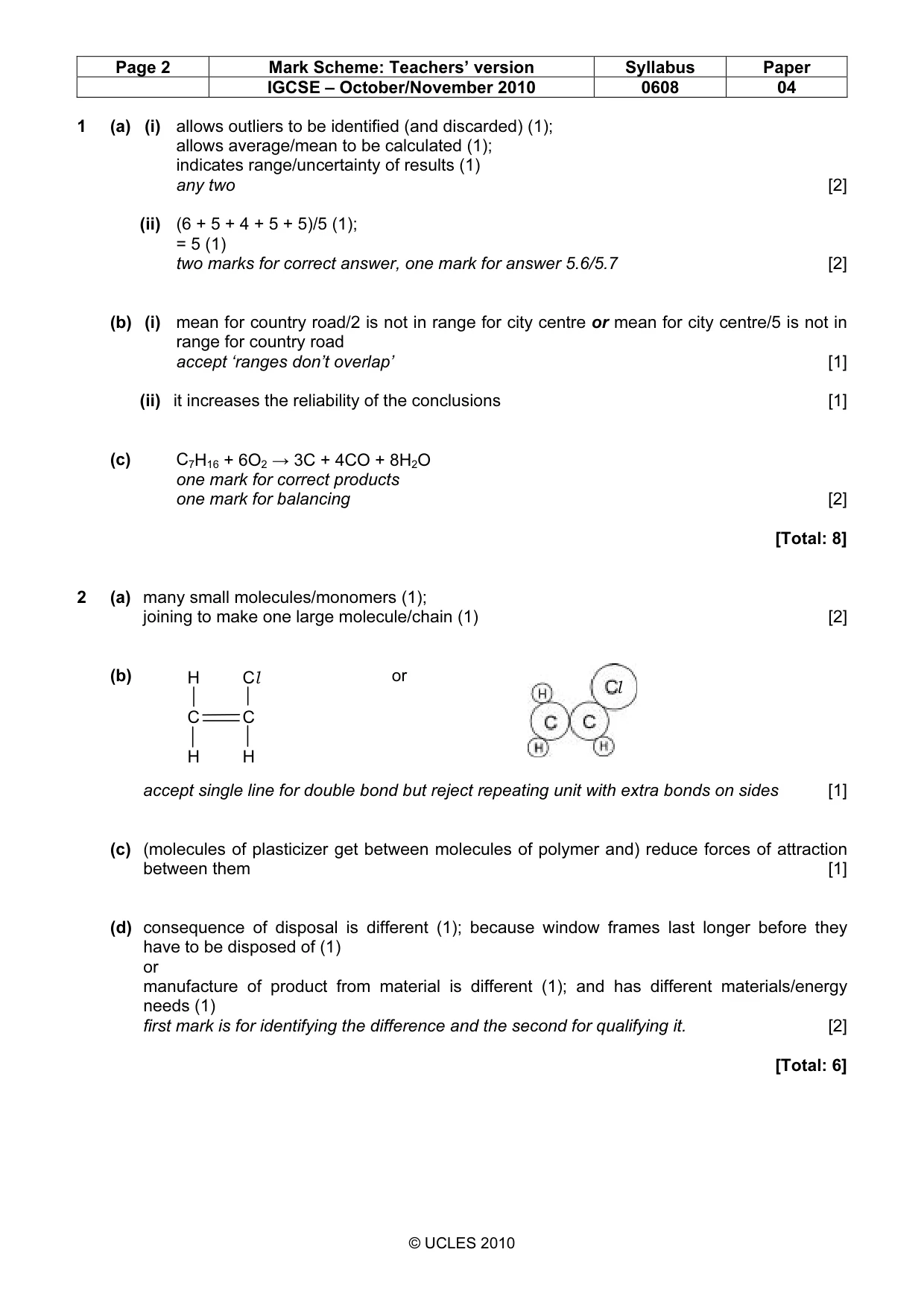 Mark scheme, page 2 of 6