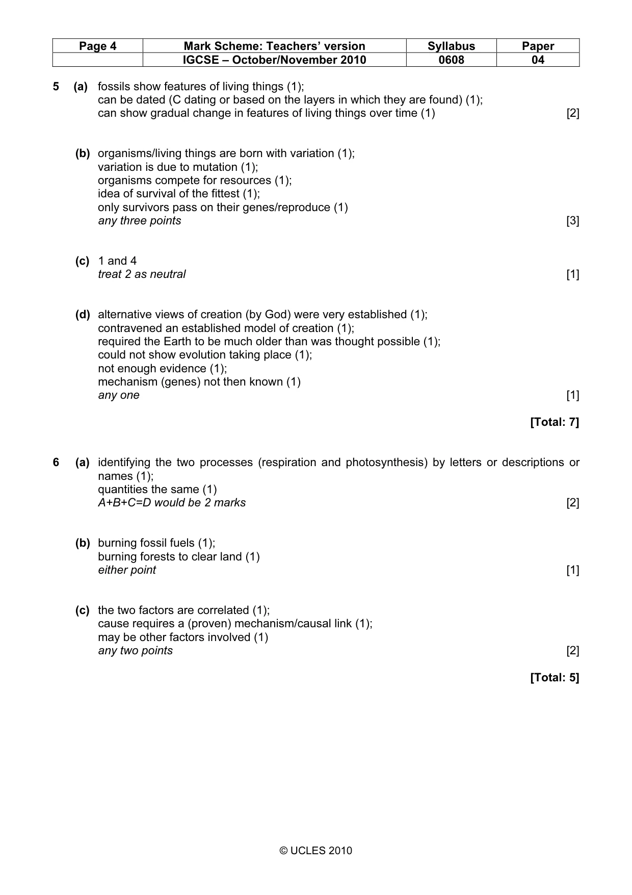 Mark scheme, page 4 of 6