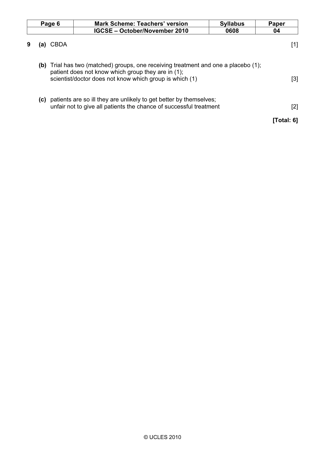 Mark scheme, page 6 of 6