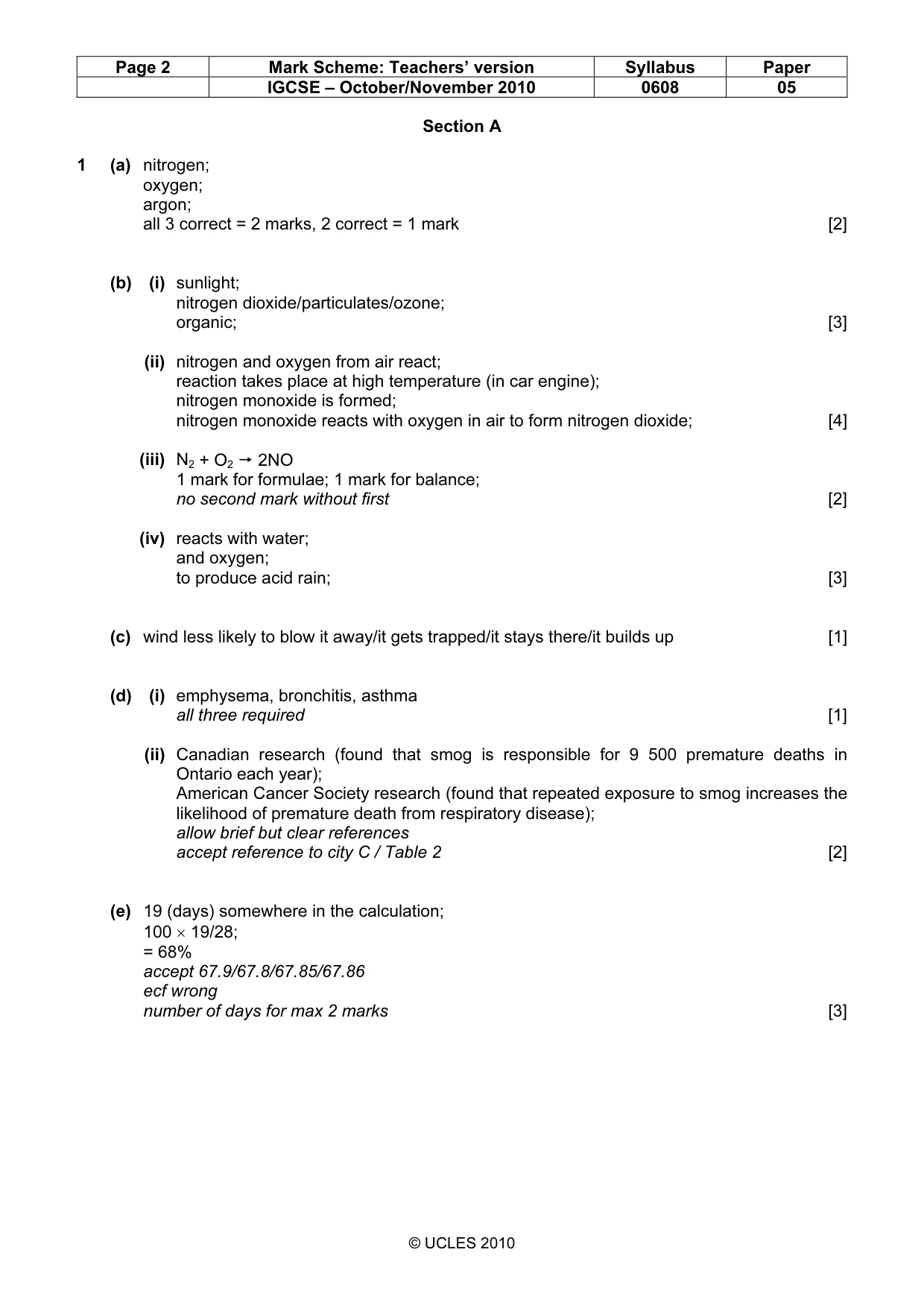 Mark scheme, page 2 of 5