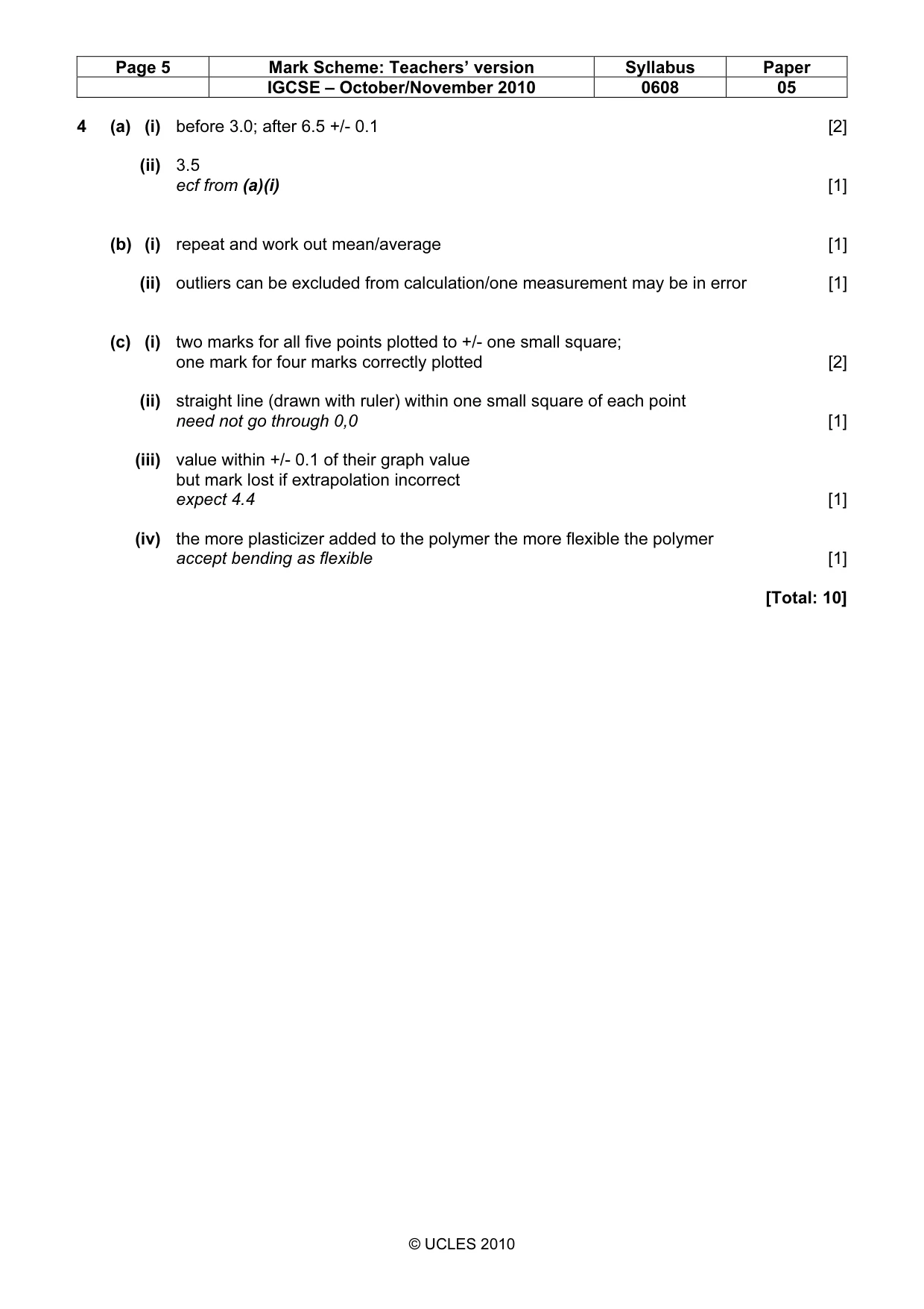 Mark scheme, page 5 of 5