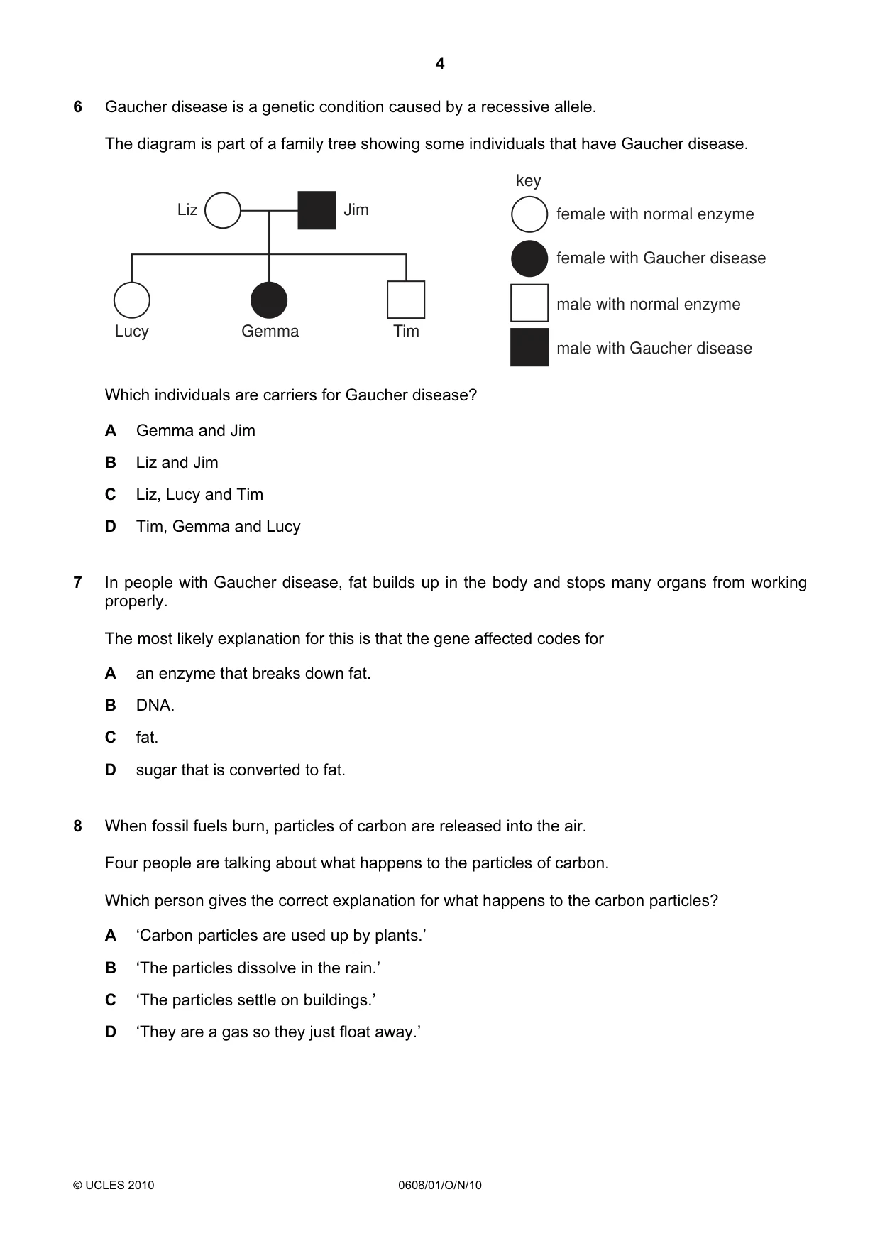 Cambridge IGCSE Twenty-First Century Science 0608 2010 Oct/Nov Paper 1 · Variant 1 question paper, page 4 of 16