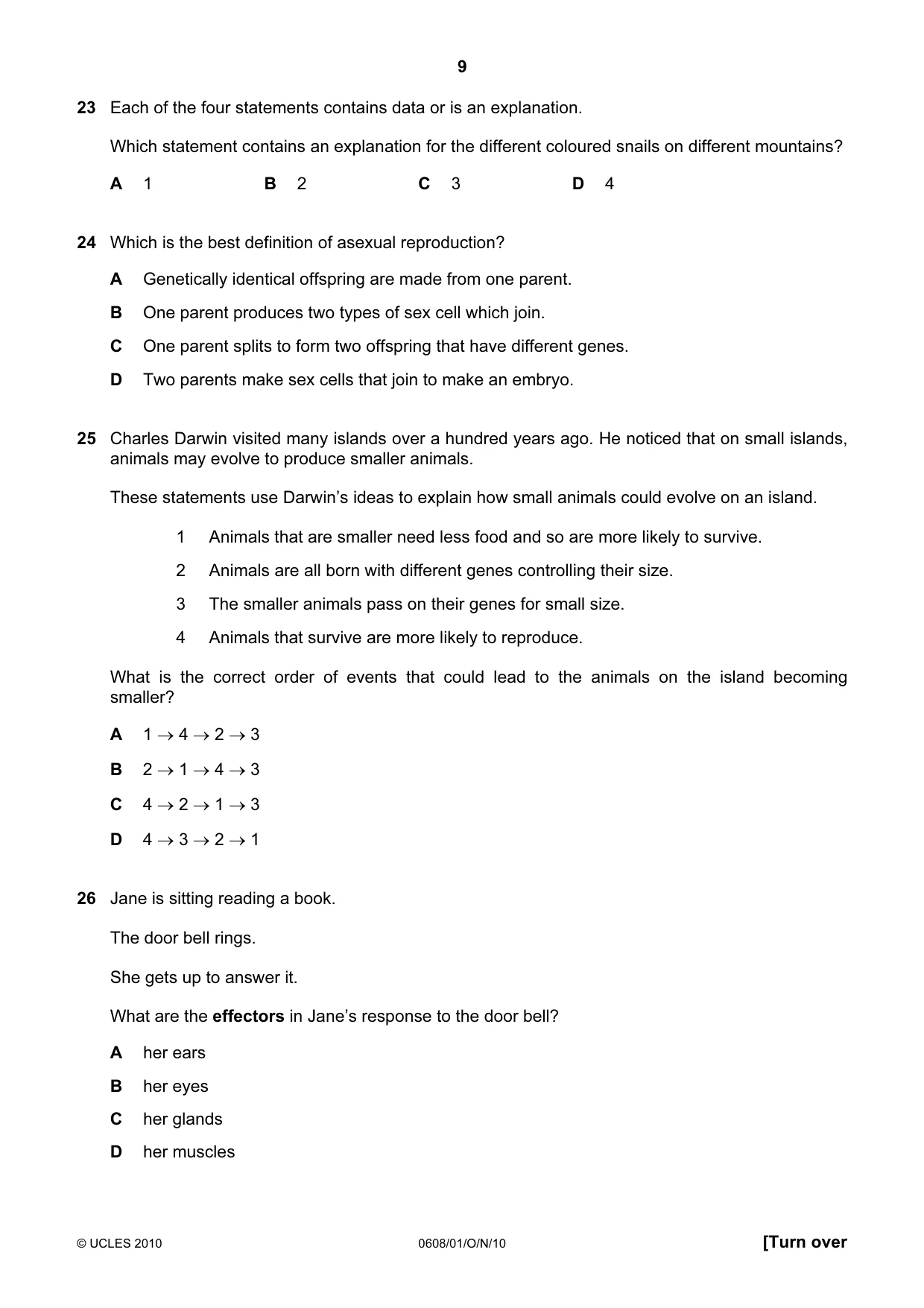 Cambridge IGCSE Twenty-First Century Science 0608 2010 Oct/Nov Paper 1 · Variant 1 question paper, page 9 of 16