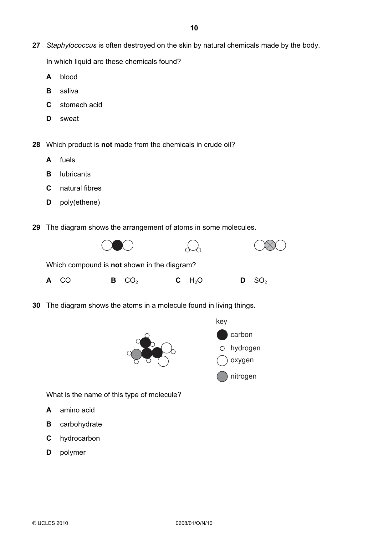 Cambridge IGCSE Twenty-First Century Science 0608 2010 Oct/Nov Paper 1 · Variant 1 question paper, page 10 of 16