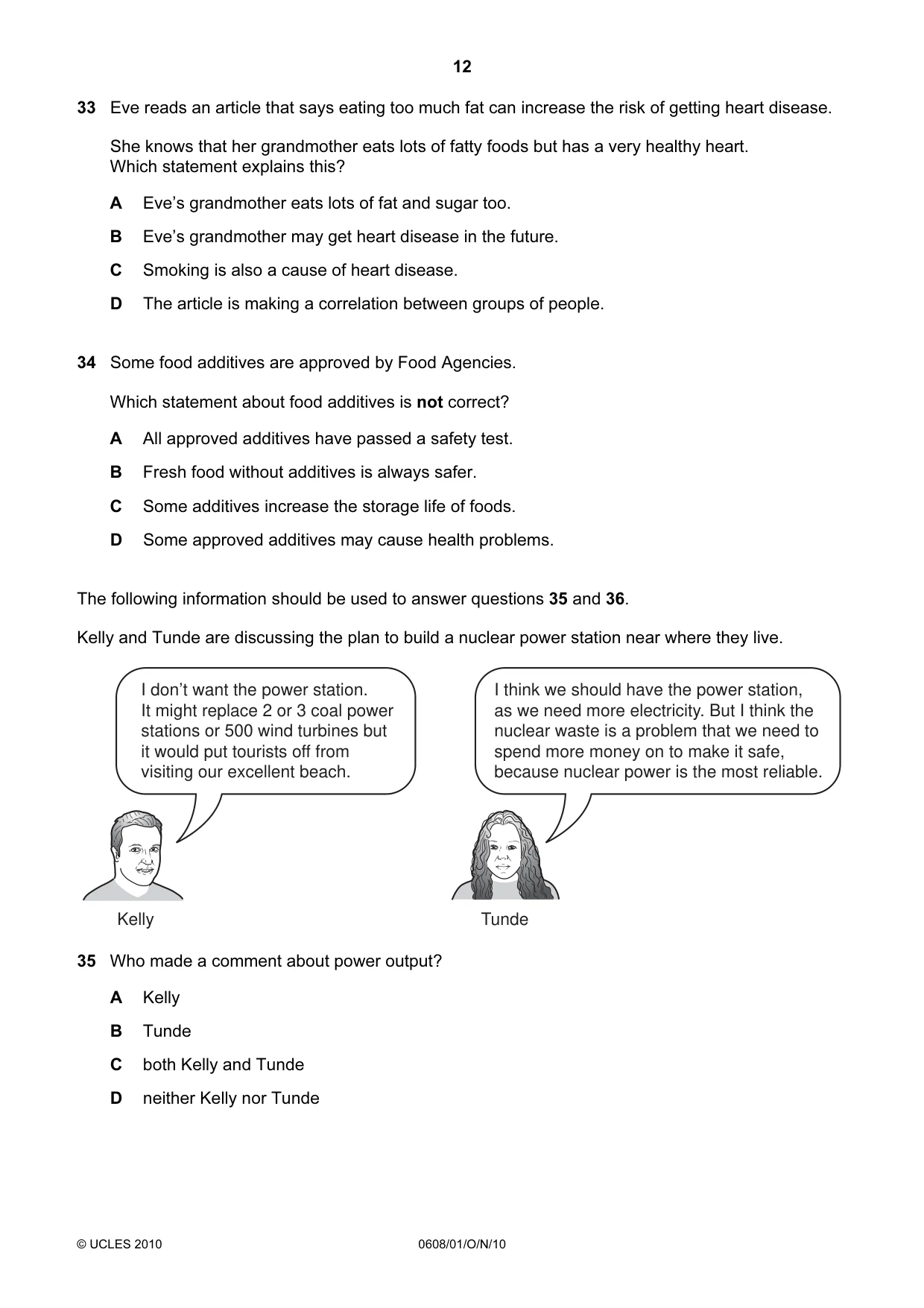 Cambridge IGCSE Twenty-First Century Science 0608 2010 Oct/Nov Paper 1 · Variant 1 question paper, page 12 of 16