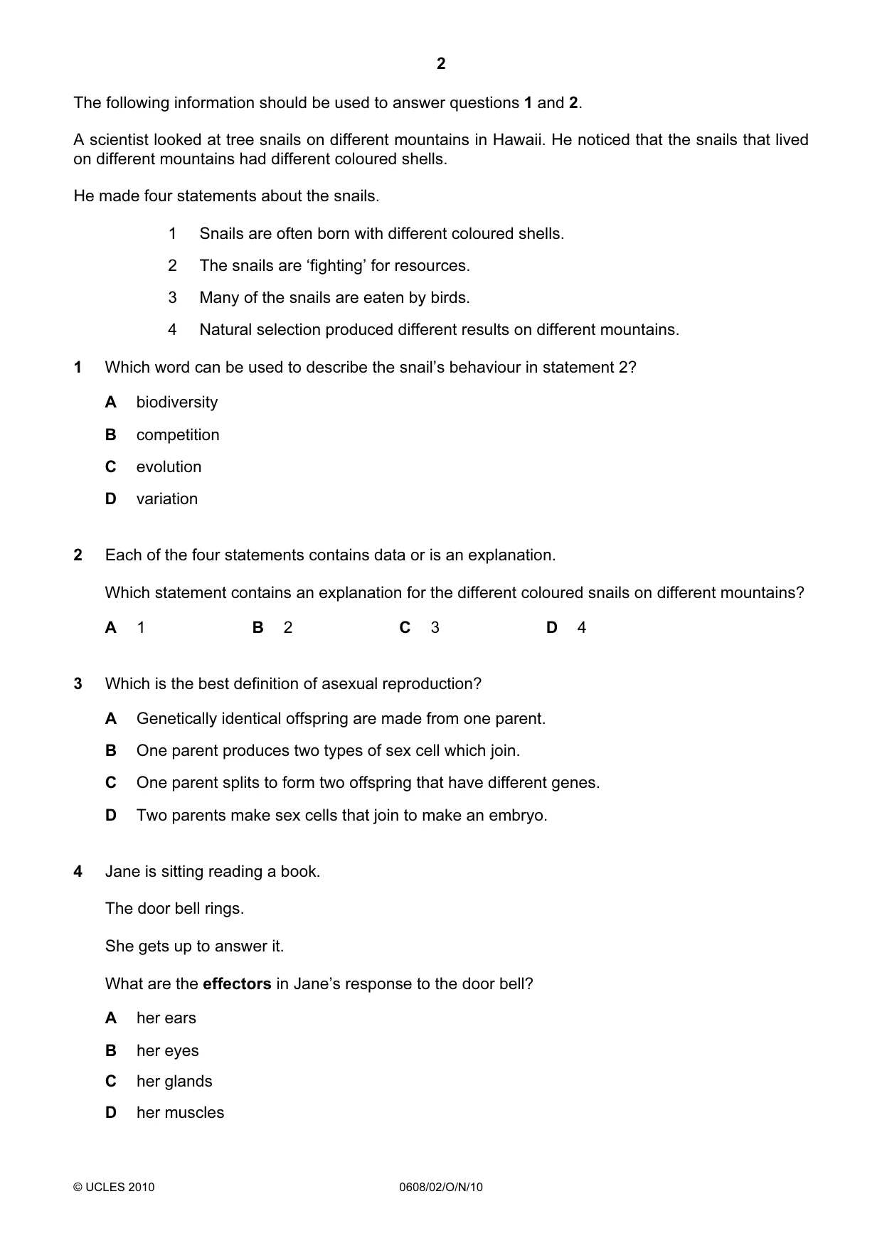 Cambridge IGCSE Twenty-First Century Science 0608 2010 Oct/Nov Paper 2 · Variant 1 question paper, page 2 of 16