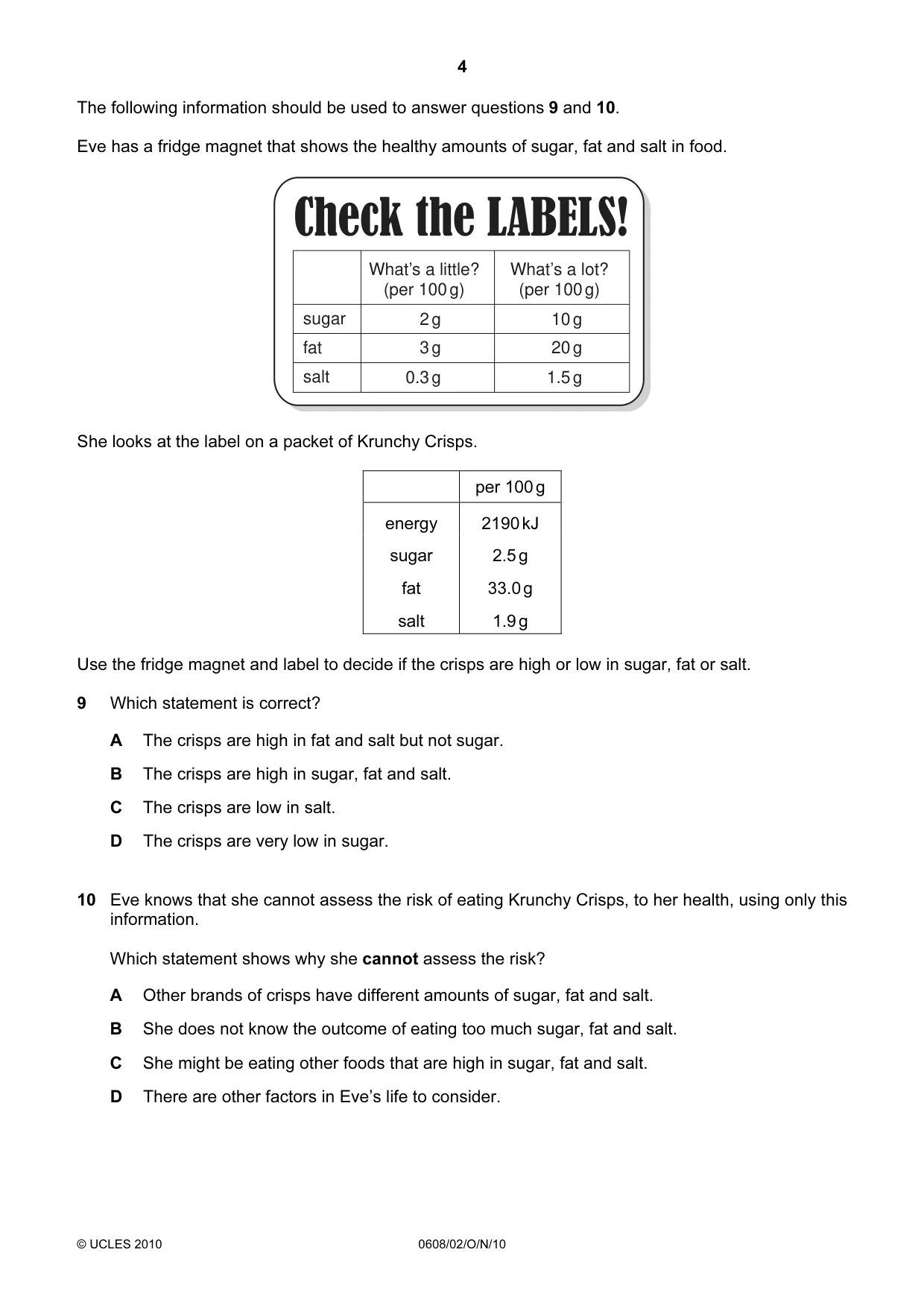Cambridge IGCSE Twenty-First Century Science 0608 2010 Oct/Nov Paper 2 · Variant 1 question paper, page 4 of 16