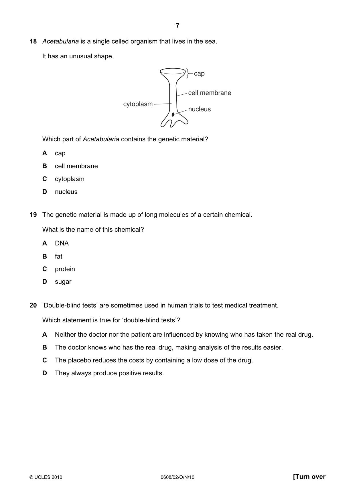 Cambridge IGCSE Twenty-First Century Science 0608 2010 Oct/Nov Paper 2 · Variant 1 question paper, page 7 of 16