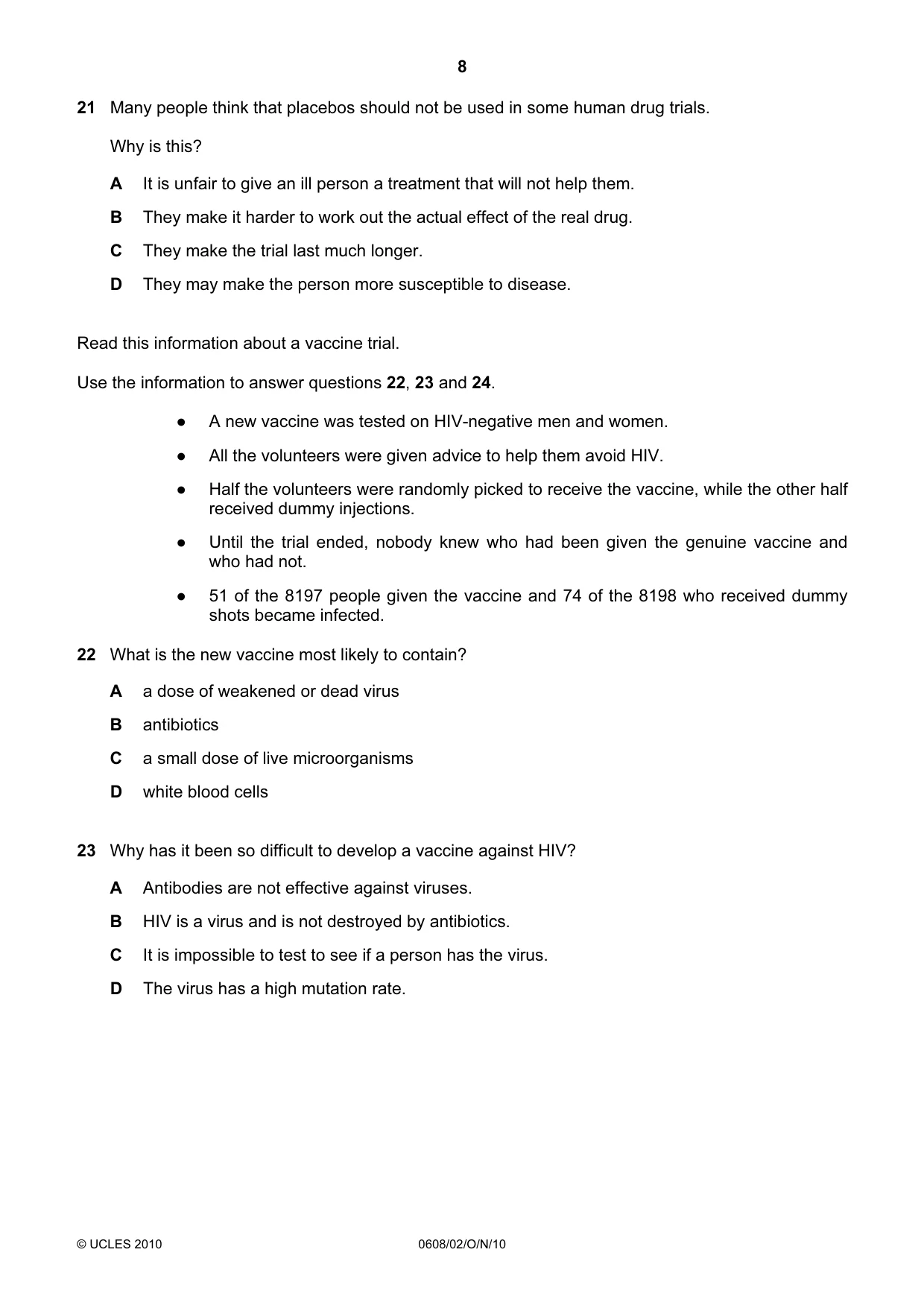 Cambridge IGCSE Twenty-First Century Science 0608 2010 Oct/Nov Paper 2 · Variant 1 question paper, page 8 of 16