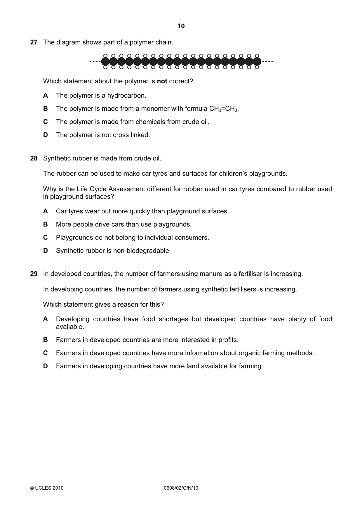 Cambridge IGCSE Twenty-First Century Science 0608 2010 Oct/Nov Paper 2 · Variant 1 question paper, page 10 of 16