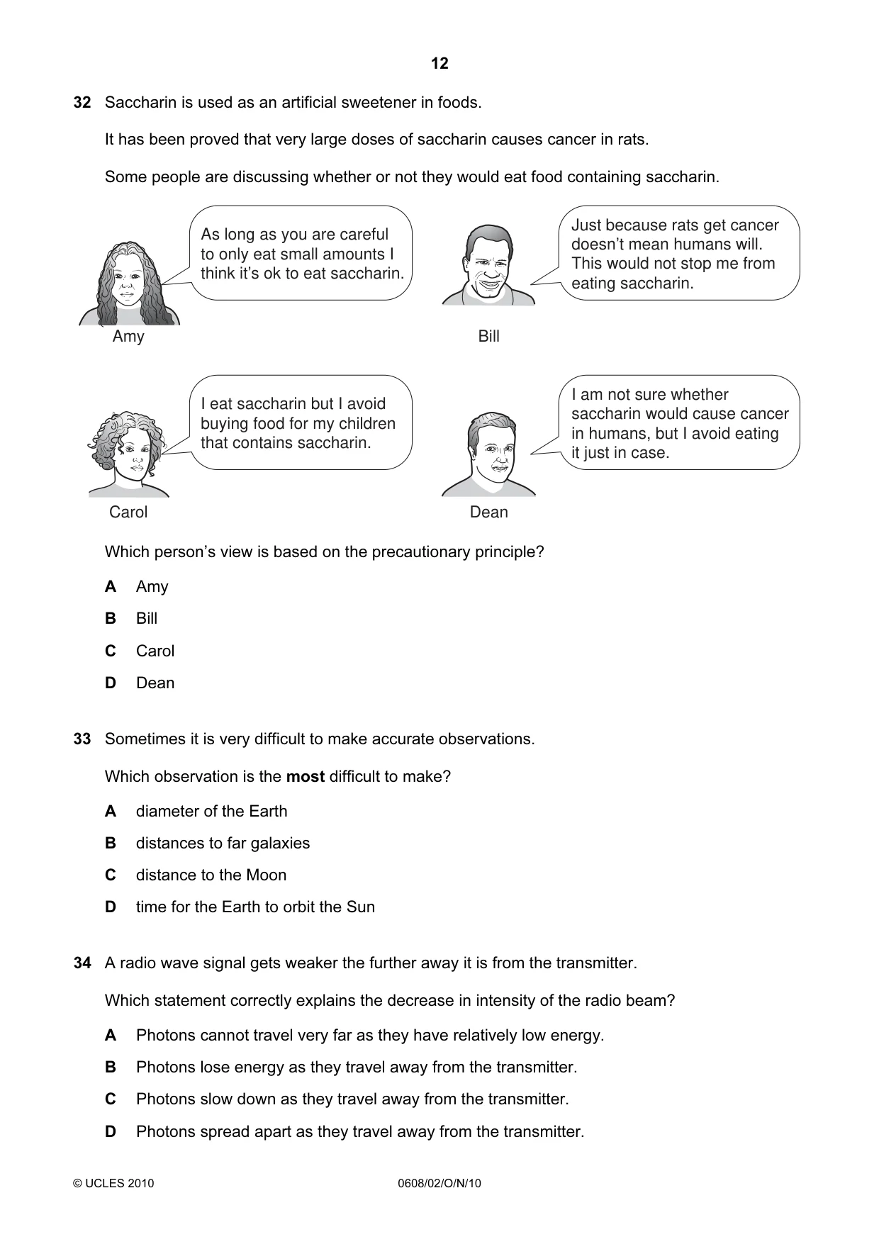 Cambridge IGCSE Twenty-First Century Science 0608 2010 Oct/Nov Paper 2 · Variant 1 question paper, page 12 of 16