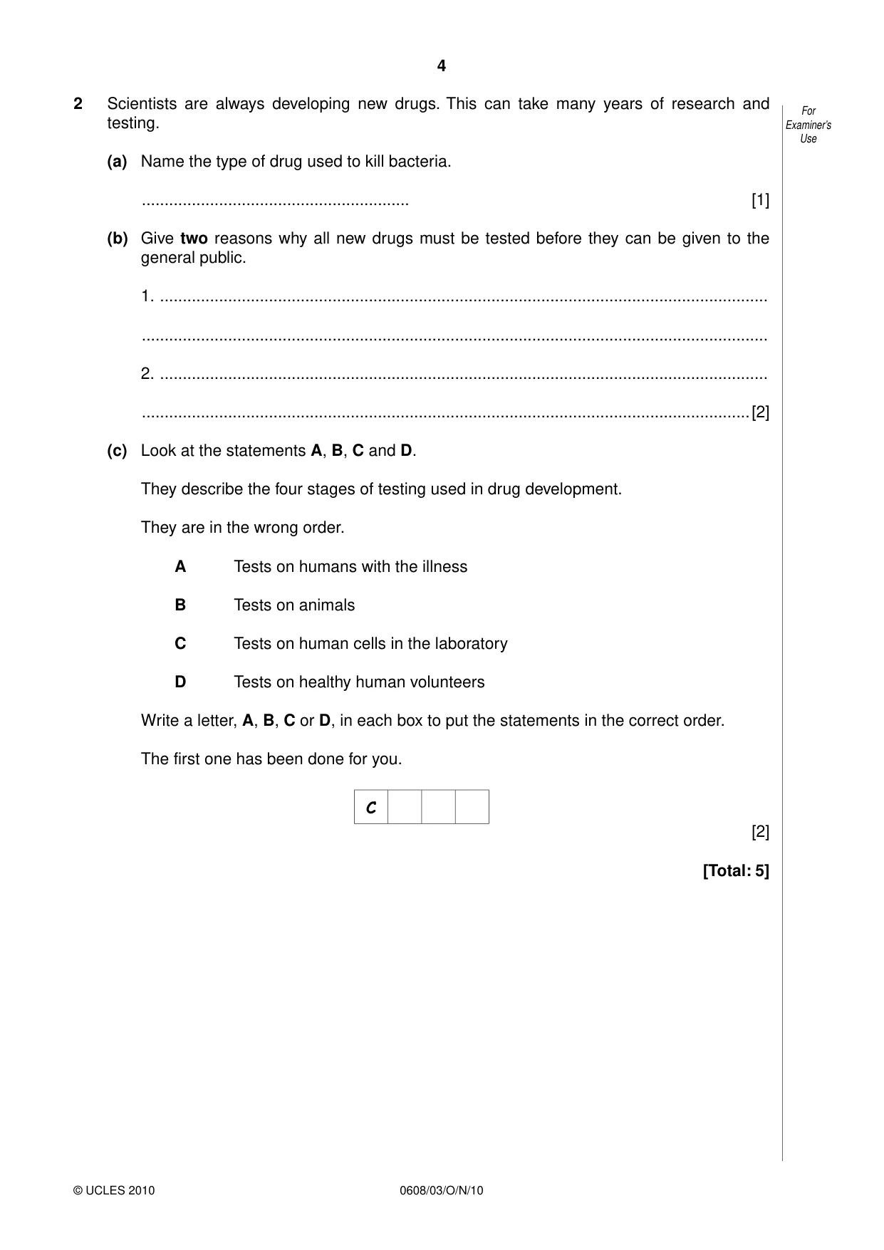 Cambridge IGCSE Twenty-First Century Science 0608 2010 Oct/Nov Paper 3 · Variant 1 question paper, page 4 of 16