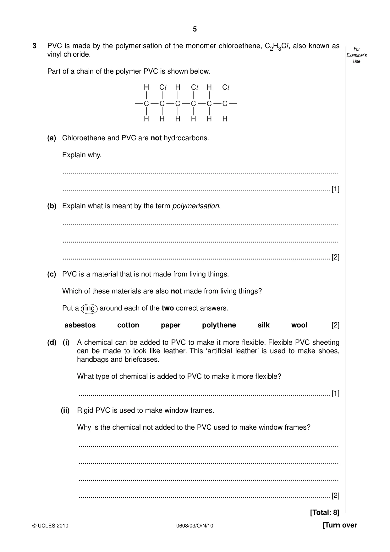 Cambridge IGCSE Twenty-First Century Science 0608 2010 Oct/Nov Paper 3 · Variant 1 question paper, page 5 of 16