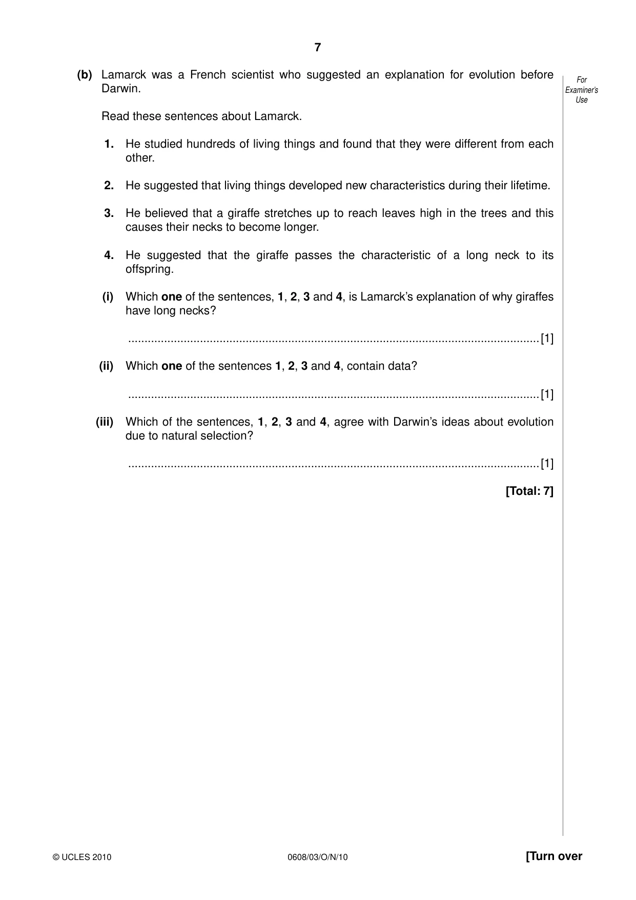 Cambridge IGCSE Twenty-First Century Science 0608 2010 Oct/Nov Paper 3 · Variant 1 question paper, page 7 of 16