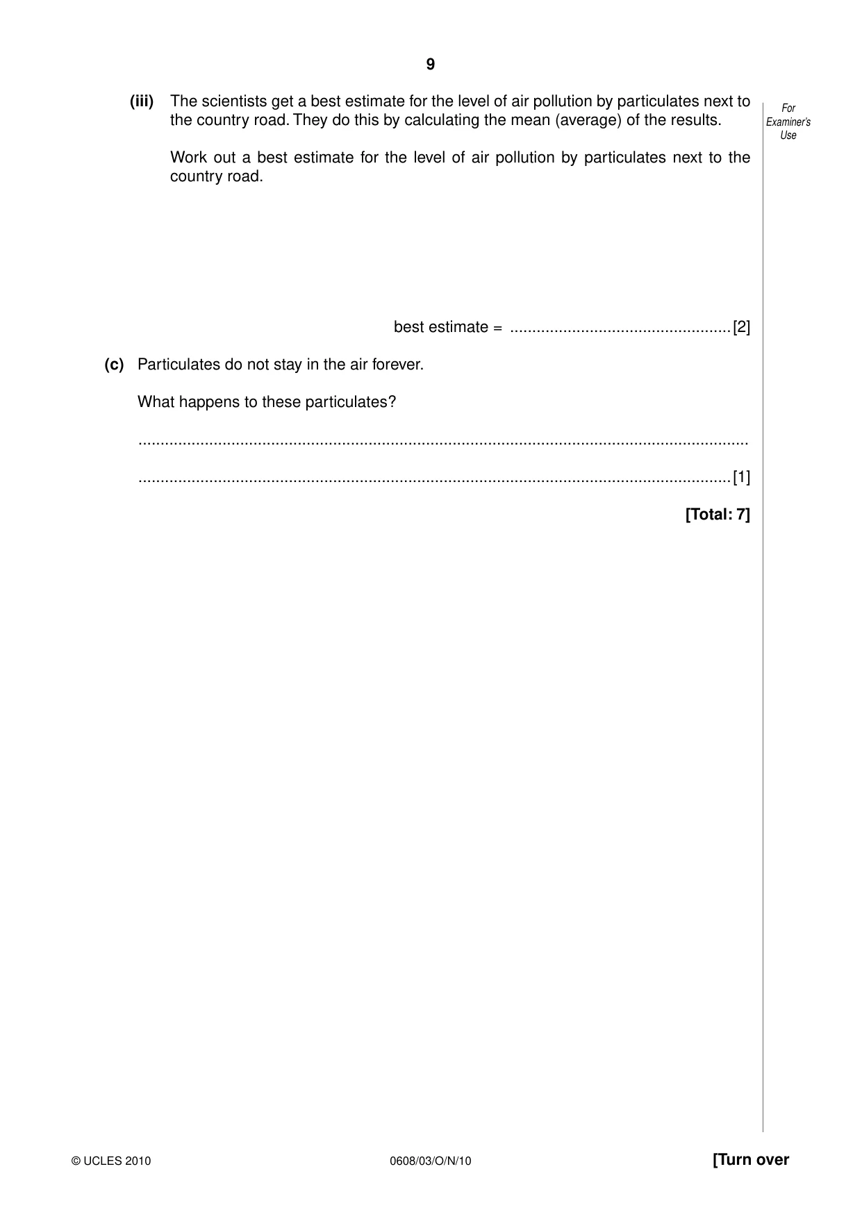 Cambridge IGCSE Twenty-First Century Science 0608 2010 Oct/Nov Paper 3 · Variant 1 question paper, page 9 of 16