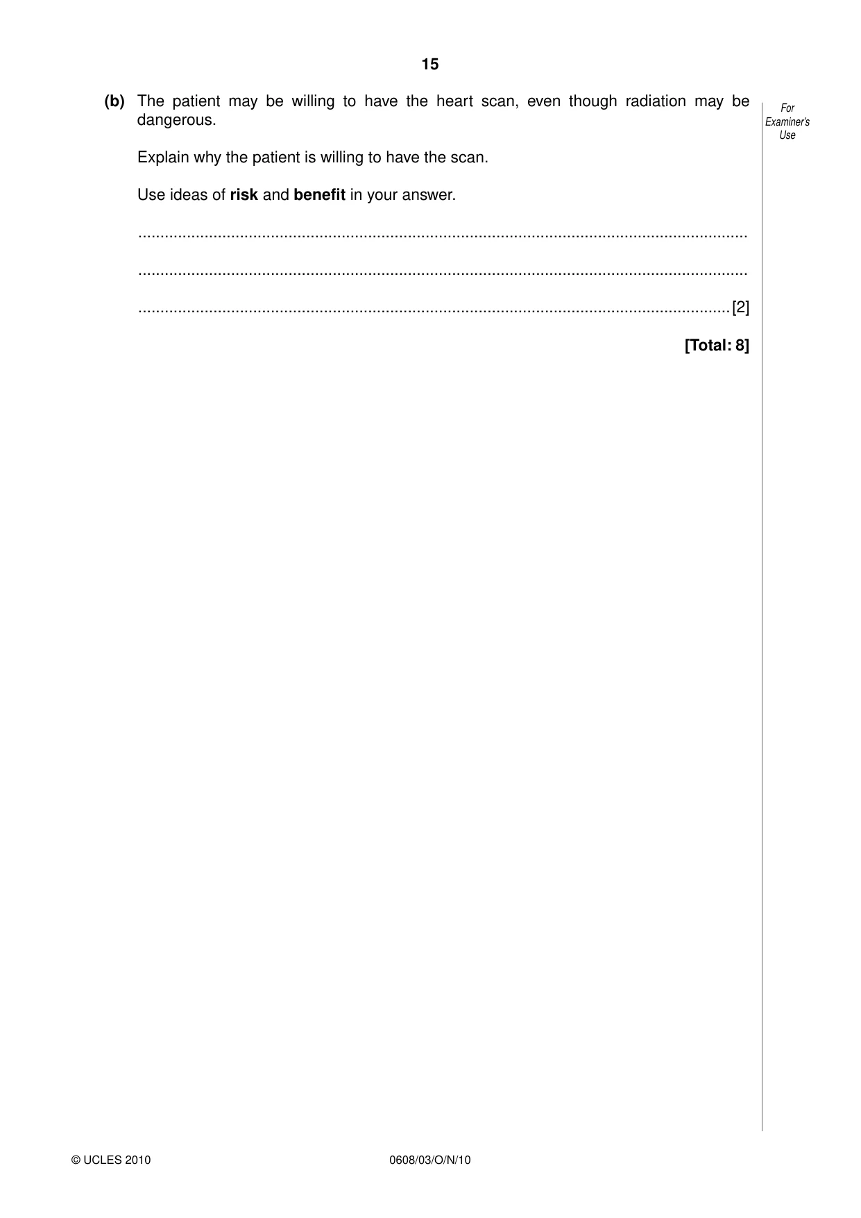 Cambridge IGCSE Twenty-First Century Science 0608 2010 Oct/Nov Paper 3 · Variant 1 question paper, page 15 of 16