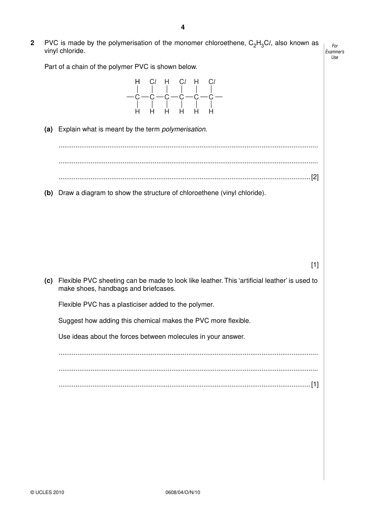 Cambridge IGCSE Twenty-First Century Science 0608 2010 Oct/Nov Paper 4 · Variant 1 question paper, page 4 of 16
