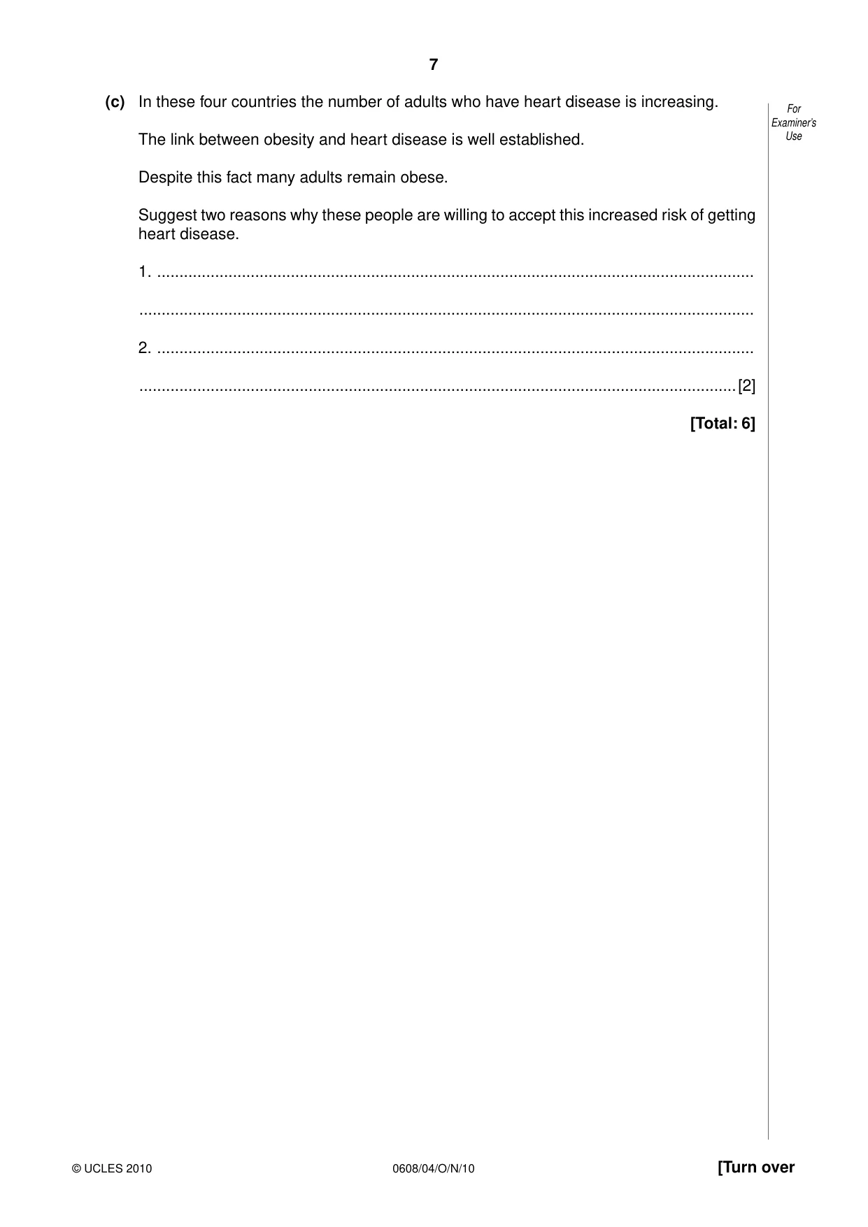 Cambridge IGCSE Twenty-First Century Science 0608 2010 Oct/Nov Paper 4 · Variant 1 question paper, page 7 of 16