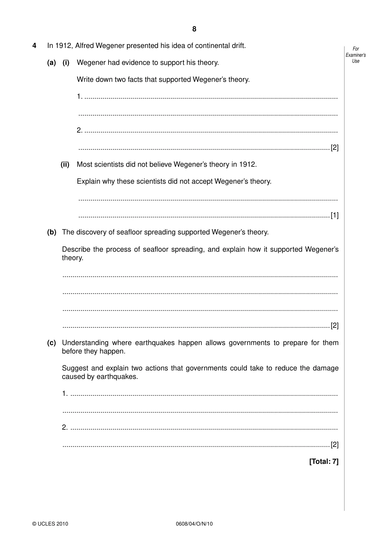 Cambridge IGCSE Twenty-First Century Science 0608 2010 Oct/Nov Paper 4 · Variant 1 question paper, page 8 of 16