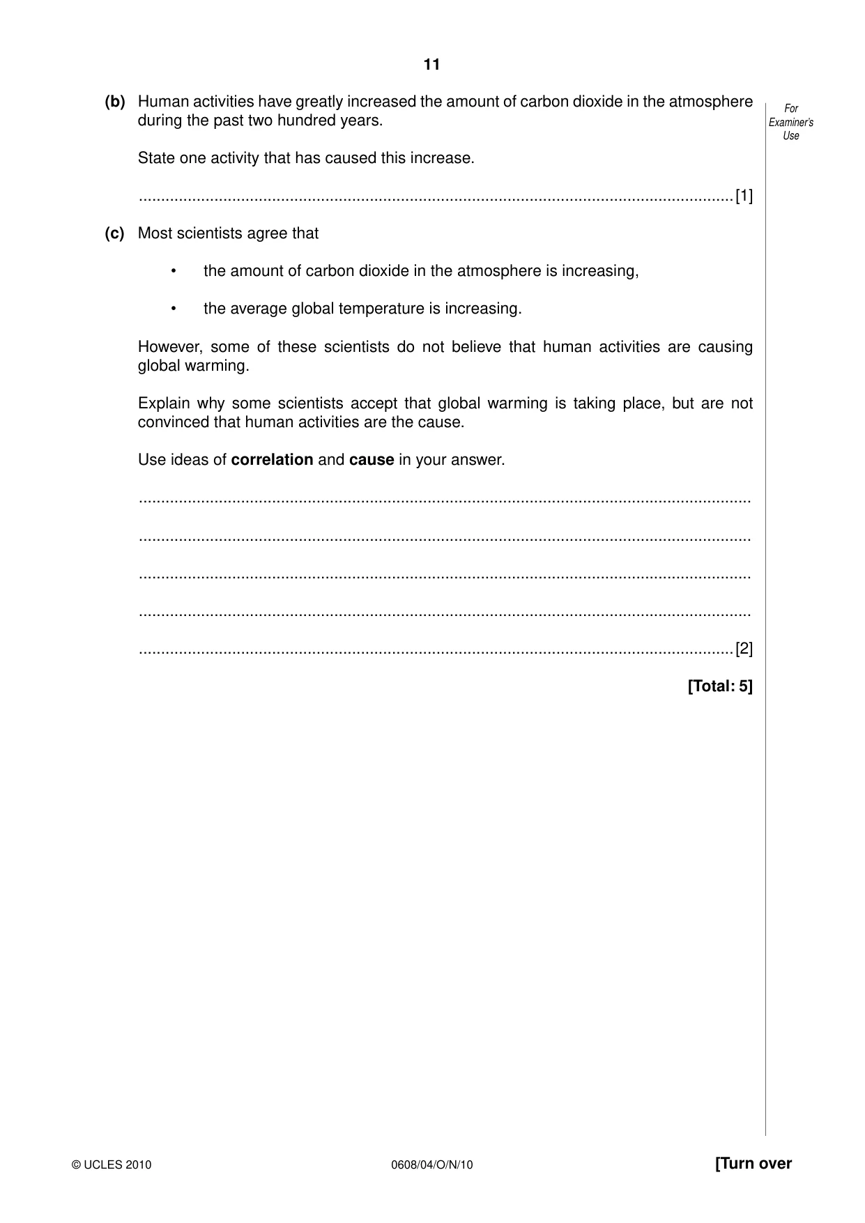 Cambridge IGCSE Twenty-First Century Science 0608 2010 Oct/Nov Paper 4 · Variant 1 question paper, page 11 of 16