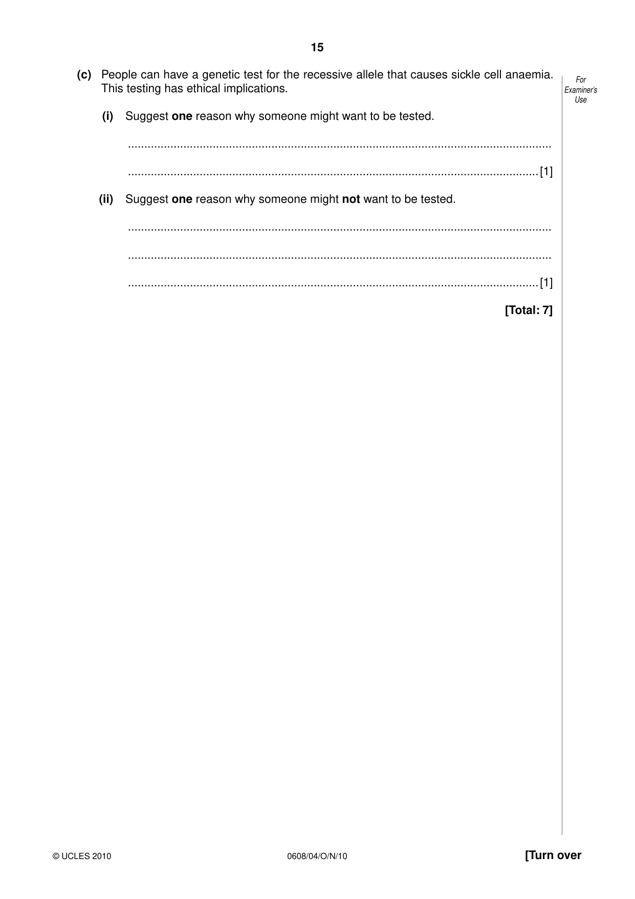 Cambridge IGCSE Twenty-First Century Science 0608 2010 Oct/Nov Paper 4 · Variant 1 question paper, page 15 of 16