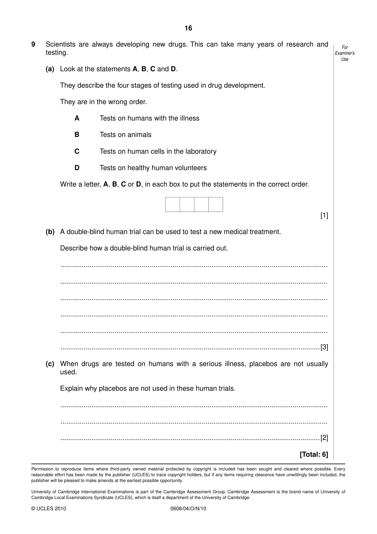 Cambridge IGCSE Twenty-First Century Science 0608 2010 Oct/Nov Paper 4 · Variant 1 question paper, page 16 of 16