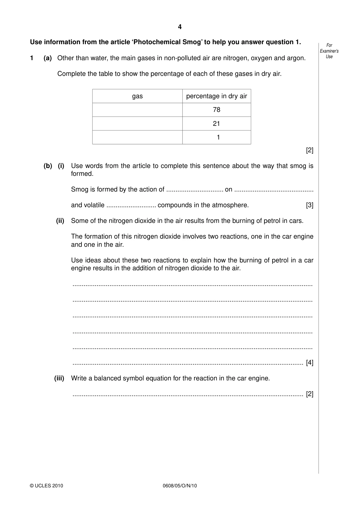 Cambridge IGCSE Twenty-First Century Science 0608 2010 Oct/Nov Paper 5 · Variant 1 question paper, page 4 of 16