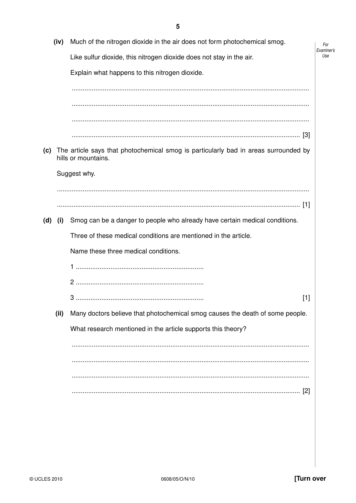 Cambridge IGCSE Twenty-First Century Science 0608 2010 Oct/Nov Paper 5 · Variant 1 question paper, page 5 of 16