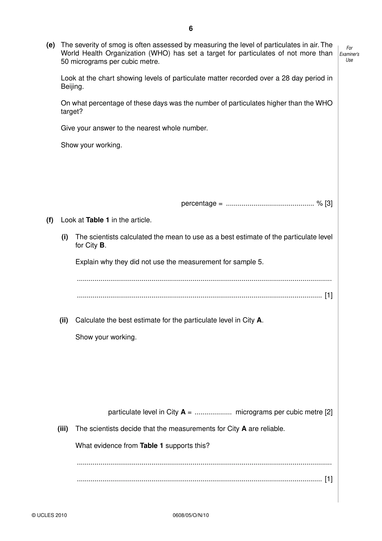 Cambridge IGCSE Twenty-First Century Science 0608 2010 Oct/Nov Paper 5 · Variant 1 question paper, page 6 of 16