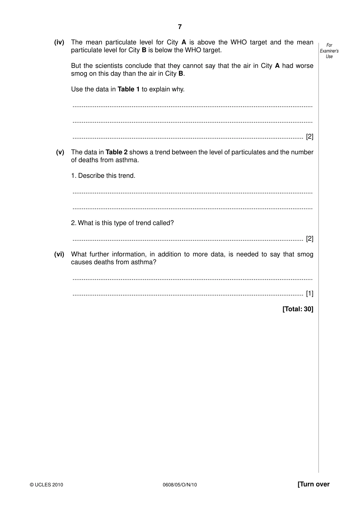 Cambridge IGCSE Twenty-First Century Science 0608 2010 Oct/Nov Paper 5 · Variant 1 question paper, page 7 of 16