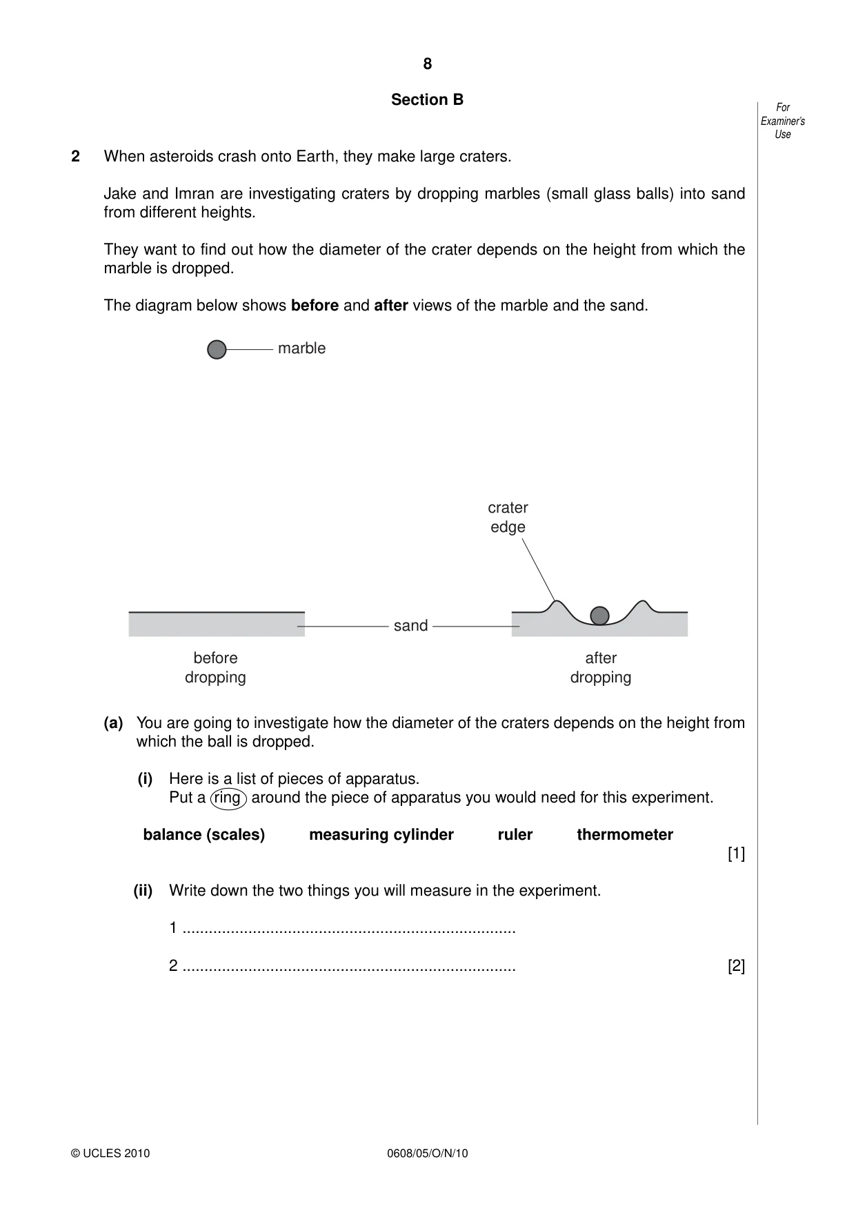 Cambridge IGCSE Twenty-First Century Science 0608 2010 Oct/Nov Paper 5 · Variant 1 question paper, page 8 of 16