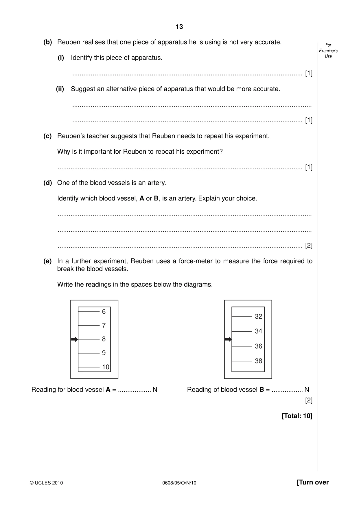 Cambridge IGCSE Twenty-First Century Science 0608 2010 Oct/Nov Paper 5 · Variant 1 question paper, page 13 of 16