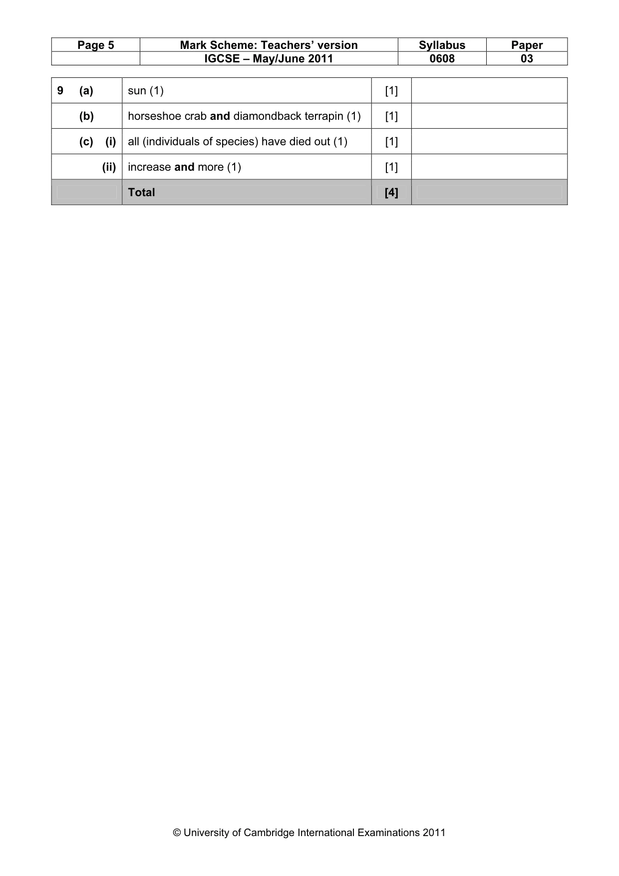 Mark scheme, page 5 of 5