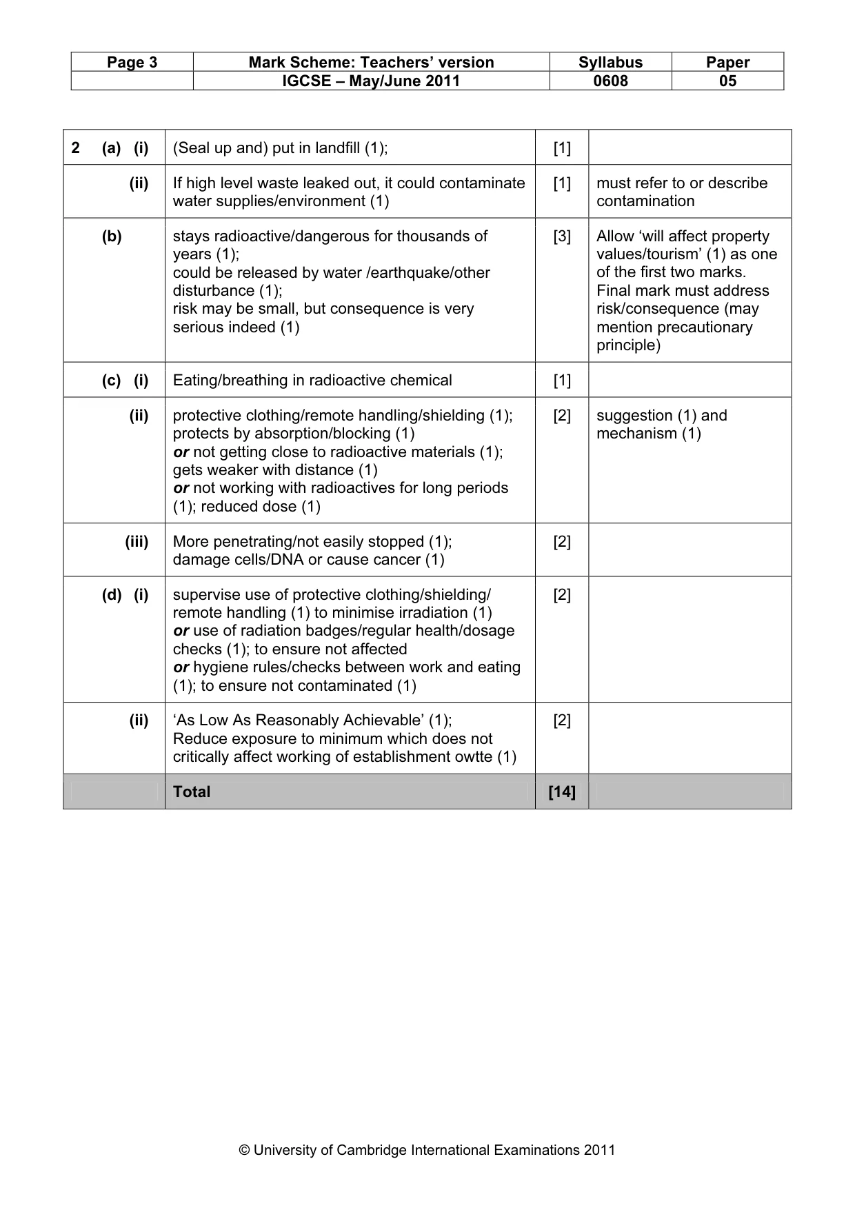 Mark scheme, page 3 of 5
