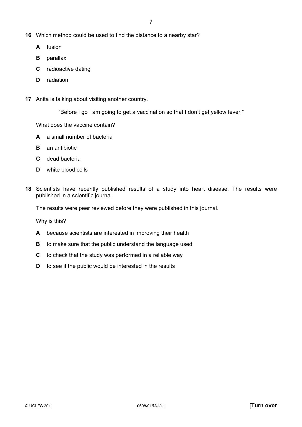 Cambridge IGCSE Twenty-First Century Science 0608 2011 May/June Paper 1 · Variant 1 question paper, page 7 of 16